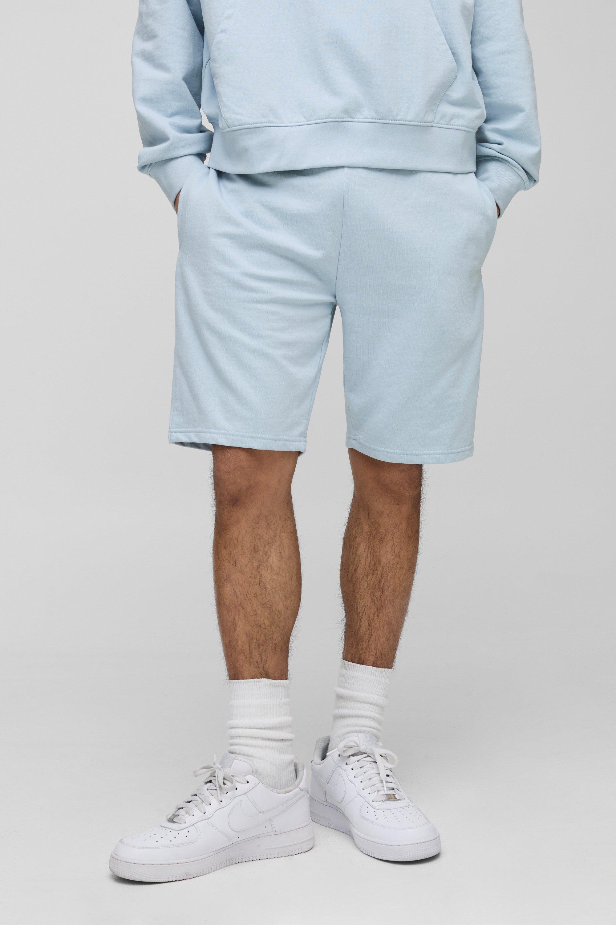 Mens Blue Lightweight Basic Slim Fit Mid Length Shorts, Blue