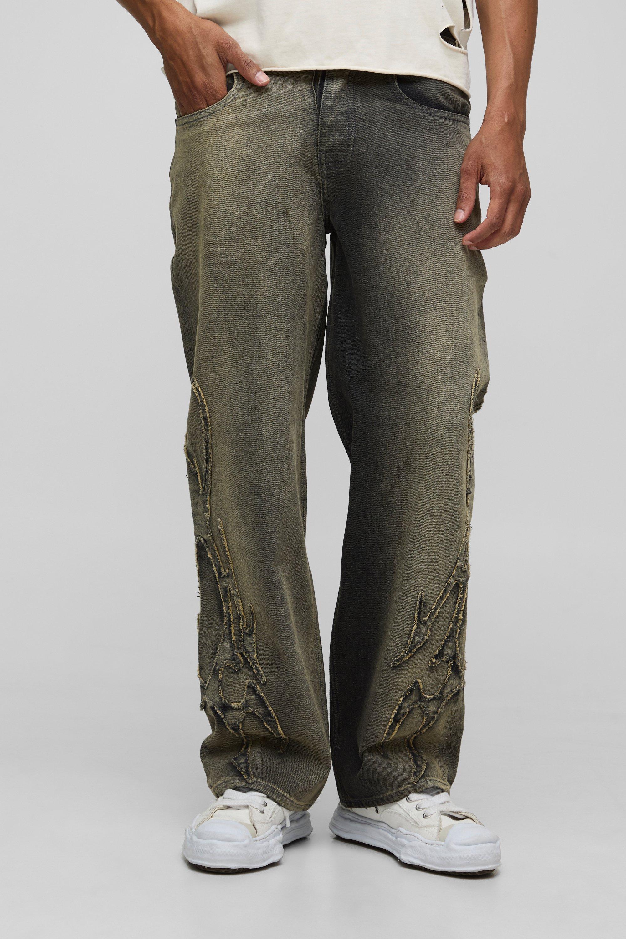 Boohoo Gebleekte Groene Baggy Tribal Jeans, Green