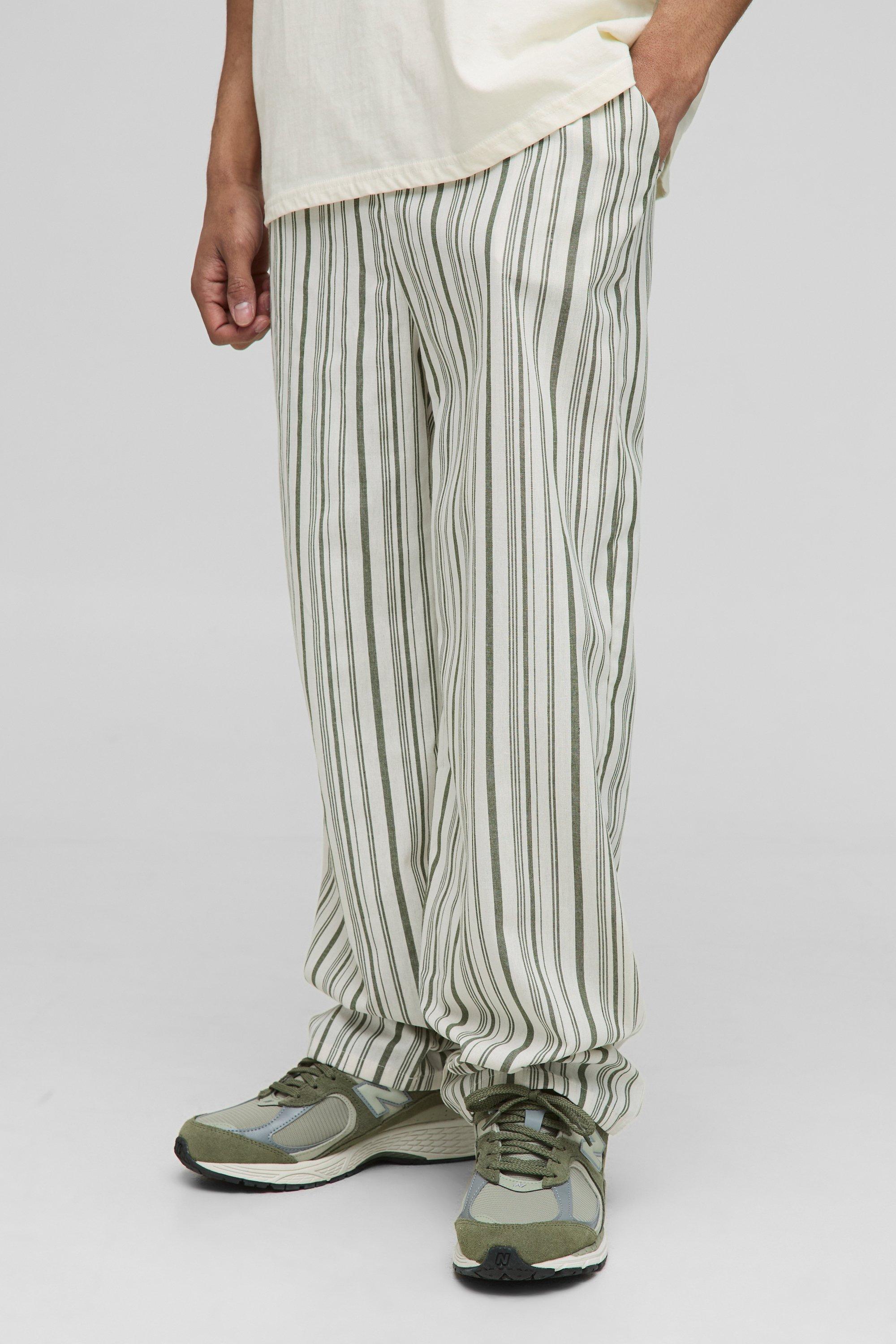 Elasticated Waist Relaxed Stripe Linen Look Trousers