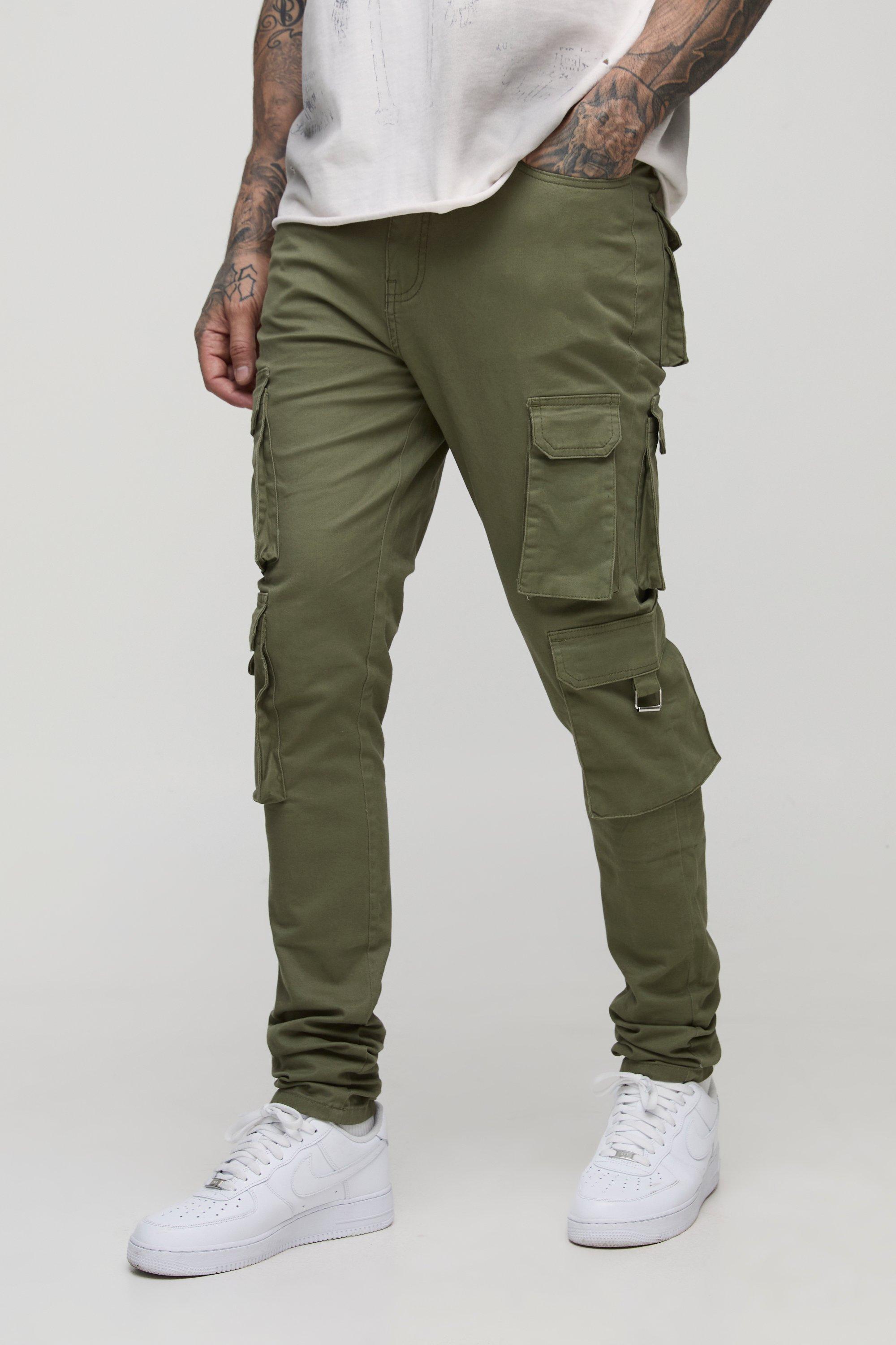 Boohoo Tall Stacked Cargo Skinny Fit Cargo Broek Met Tailleband, Khaki