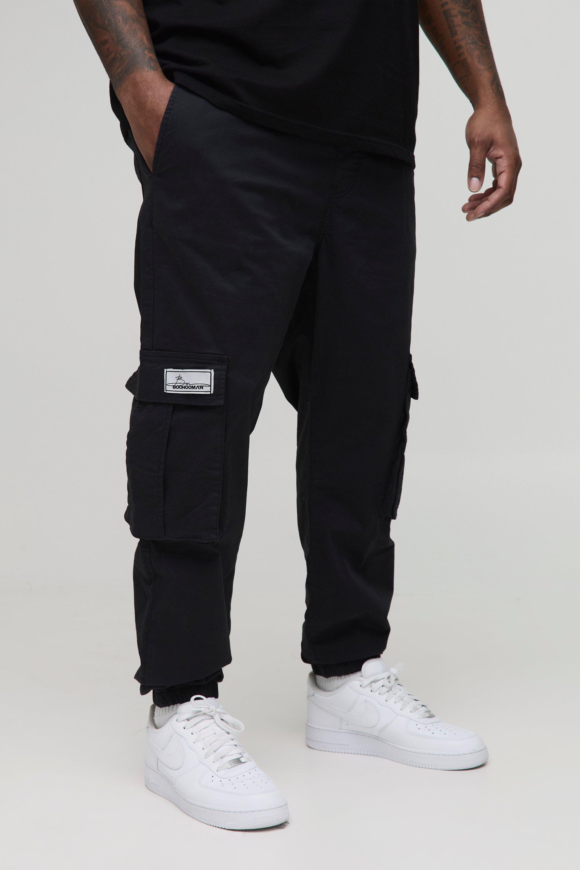Boohoo Plus Cargo Joggingbroek Met Elastische Taille En Logo, Black