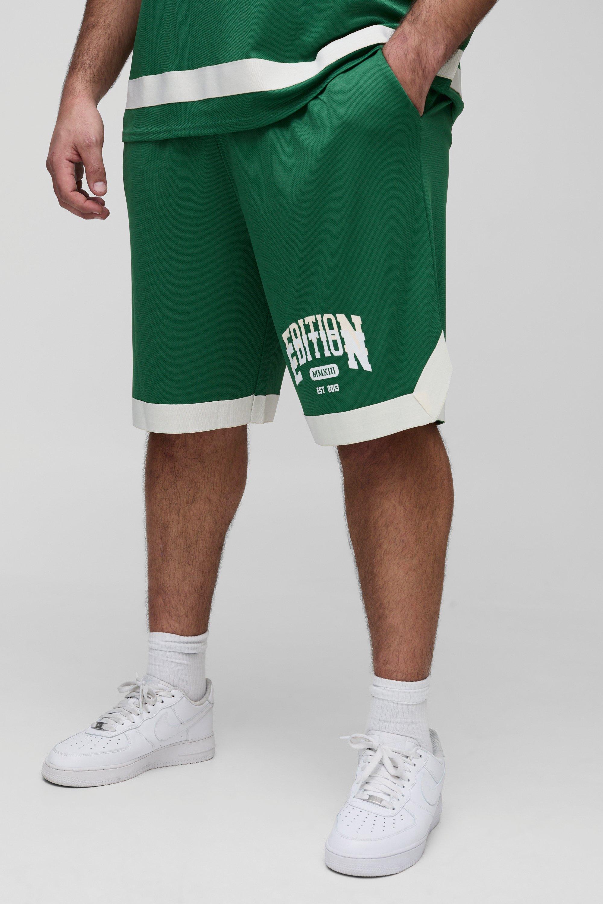 Mens Green Plus Varsity Mesh Basketball Fit Shorts, Green