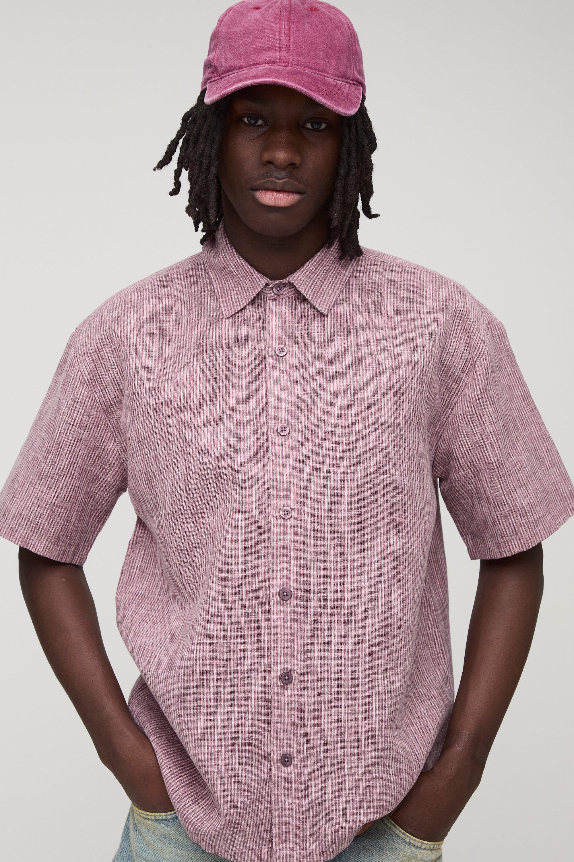 Mens Red Oversized Short Sleeve Striped Shirt, Red
