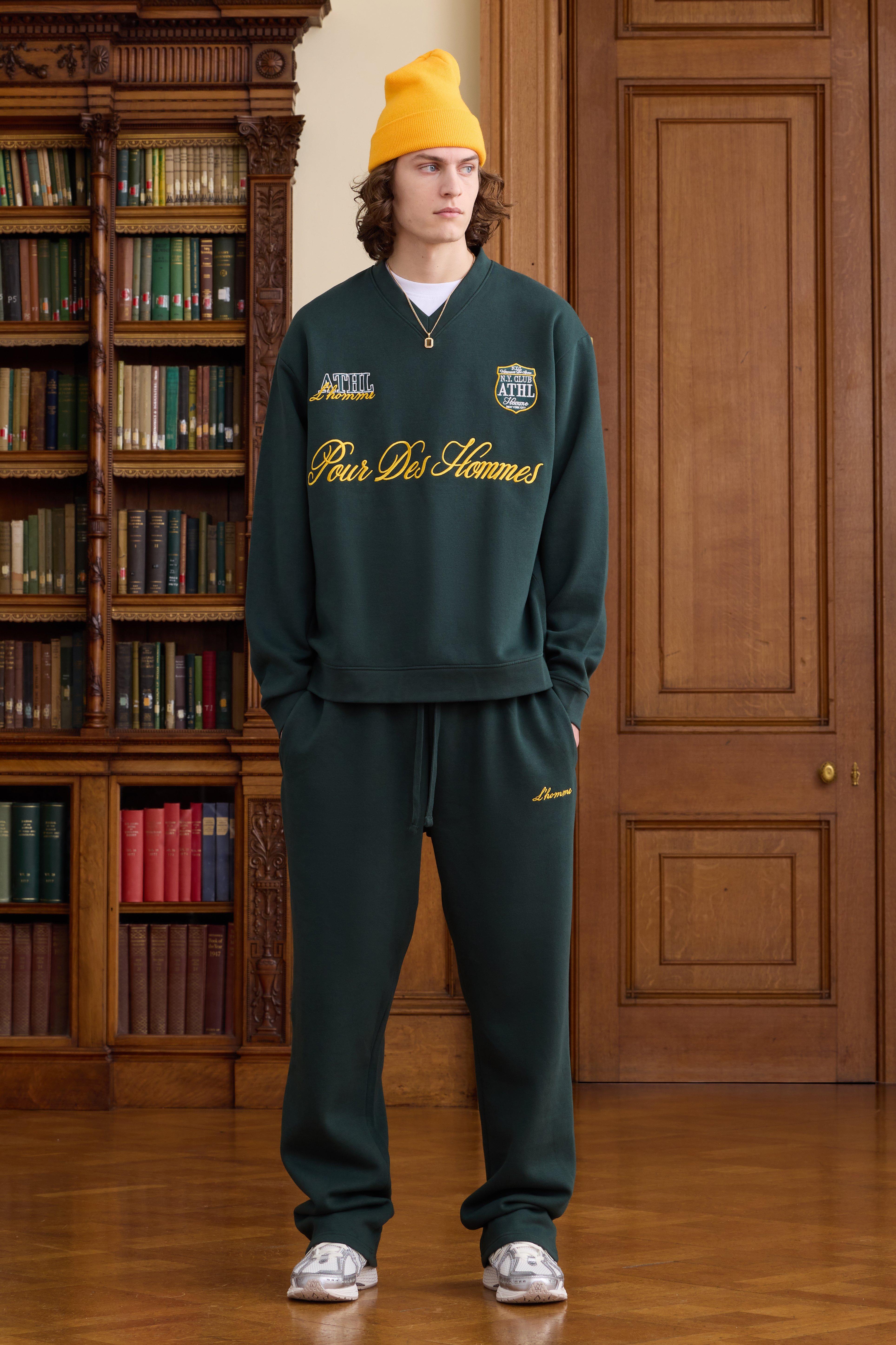 Mens Green Tall L'Homme Embroidered Oversized Sweat & Jogger Tracksuit, Green