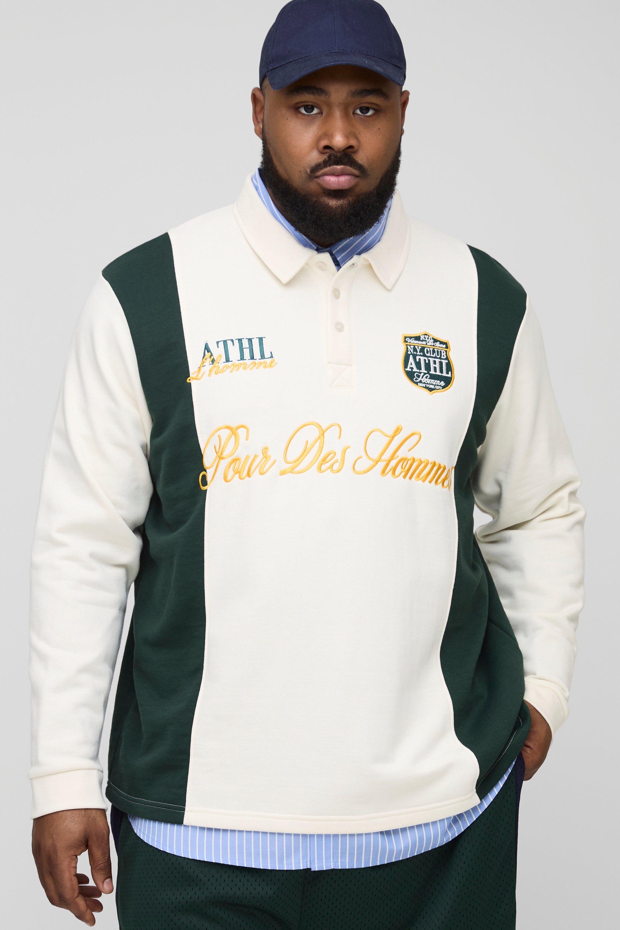 Image of Polo da Rugby Plus Size stile Varsity con ricami, Cream
