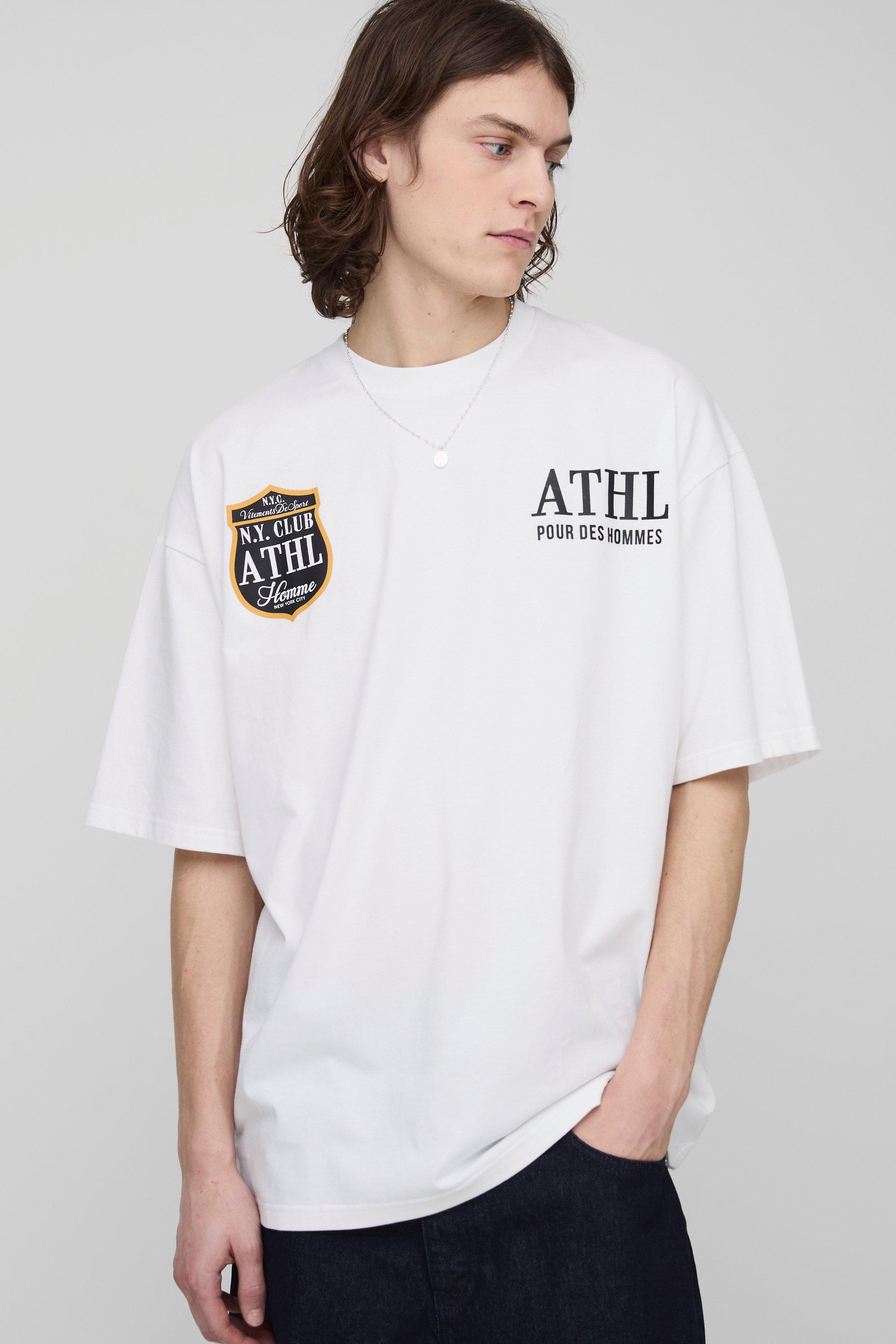 Mens White Tall Oversized Placement Printed T-Shirt, White