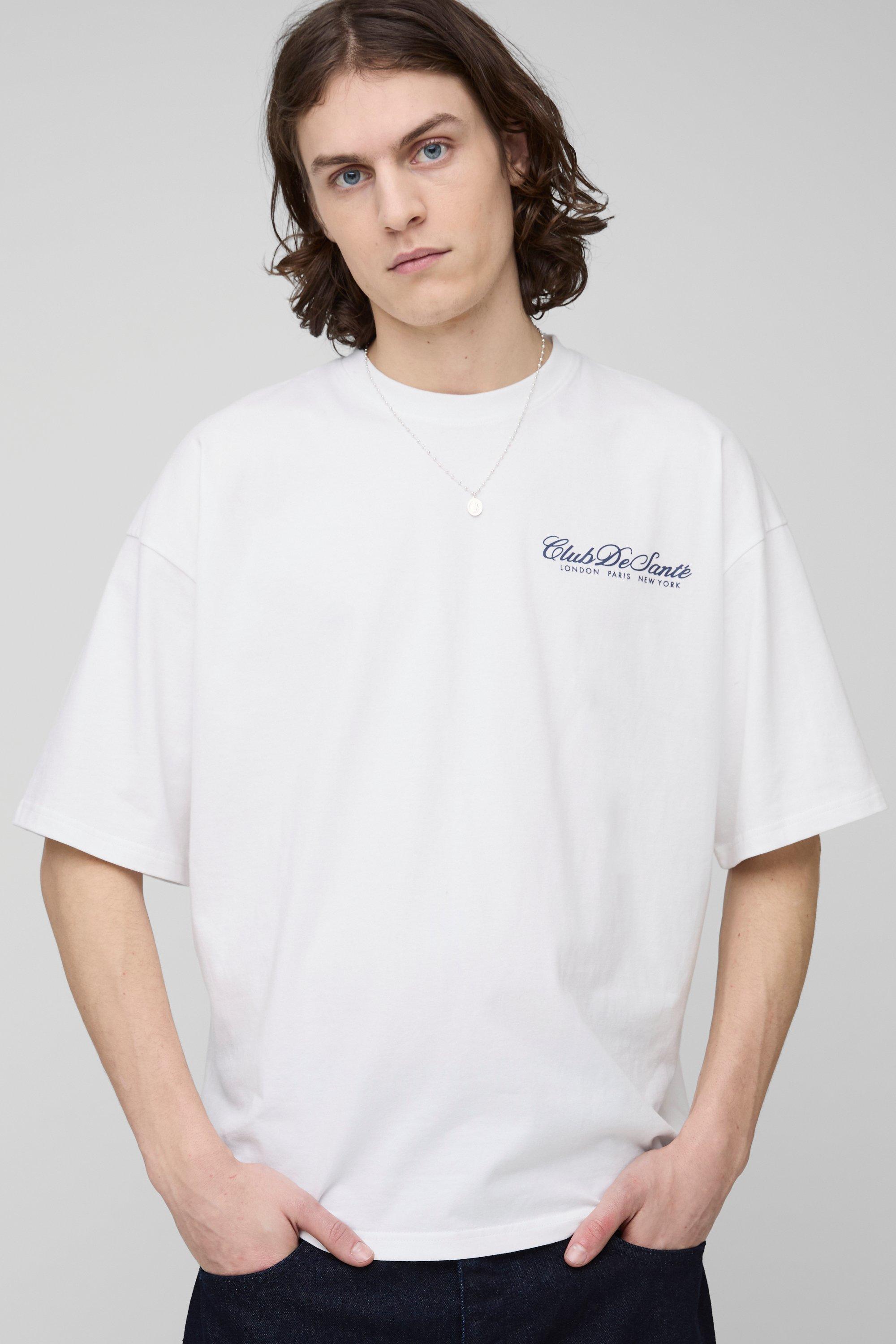 Mens White Tall Club De Sante Printed Oversized Boxy T-Shirt, White
