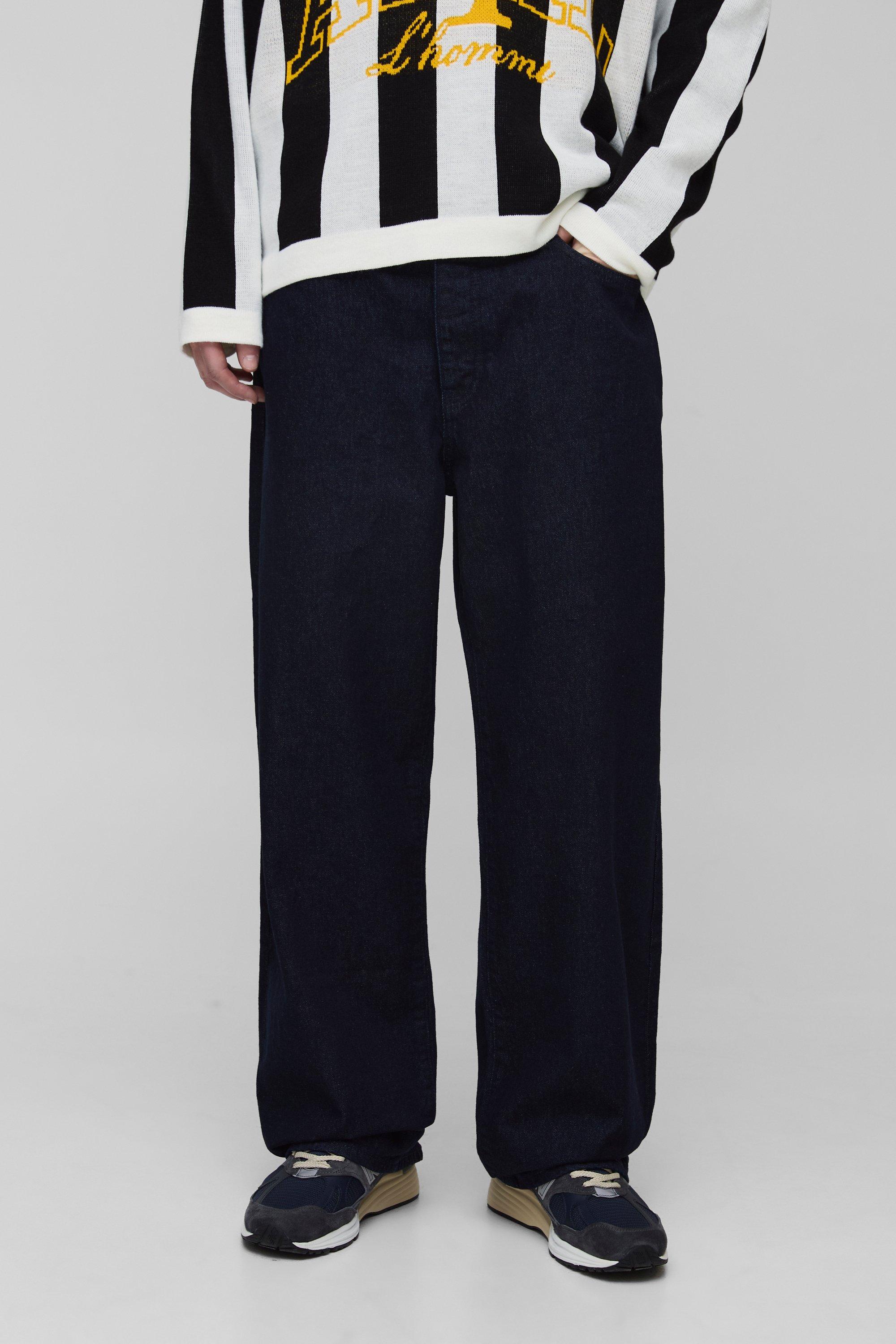 Mens Blue Tall Tonal Embroidered Relaxed Fit Jeans, Blue