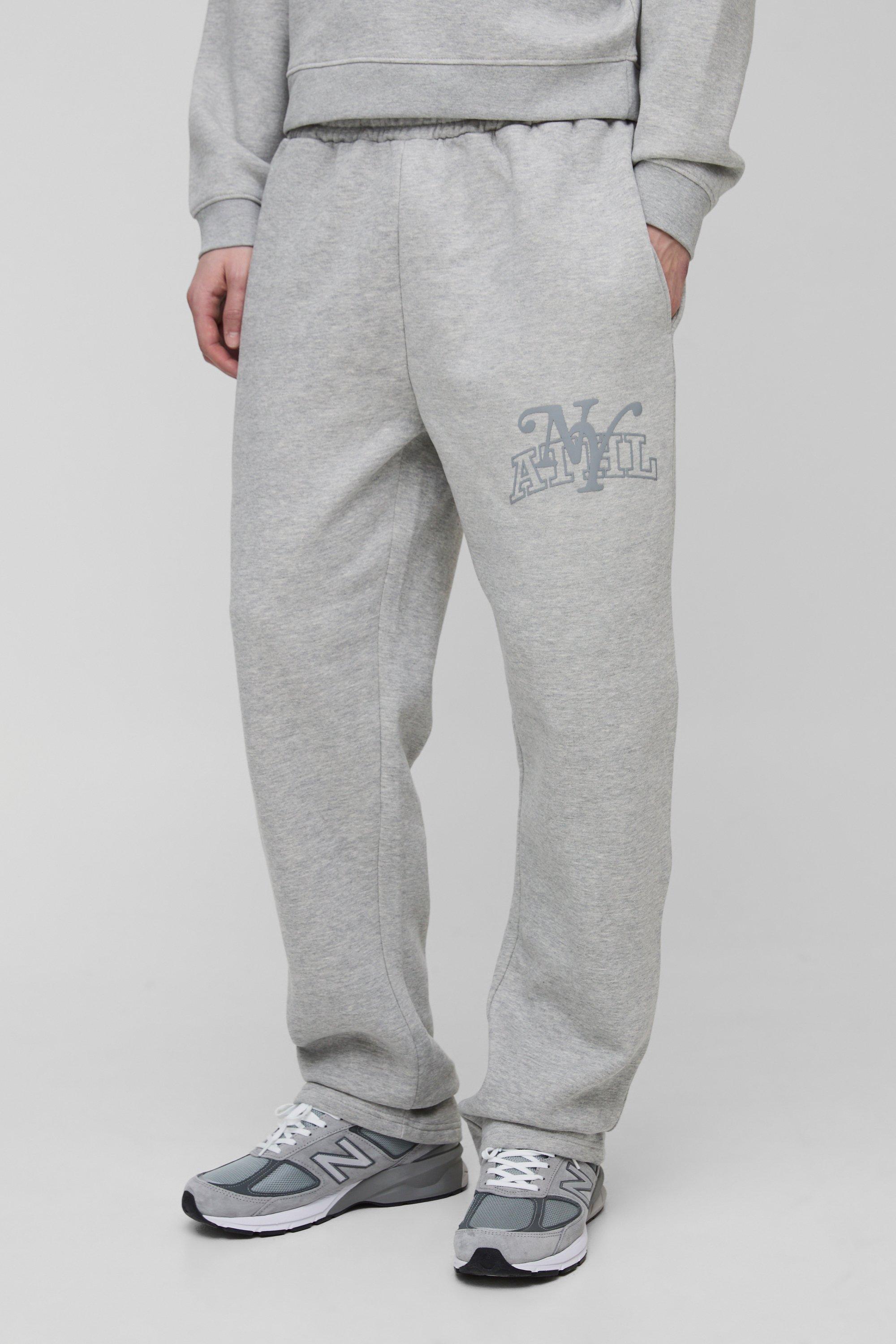 Mens Grey Tall Tonal Varsity Relaxed Fit Joggers, Grey