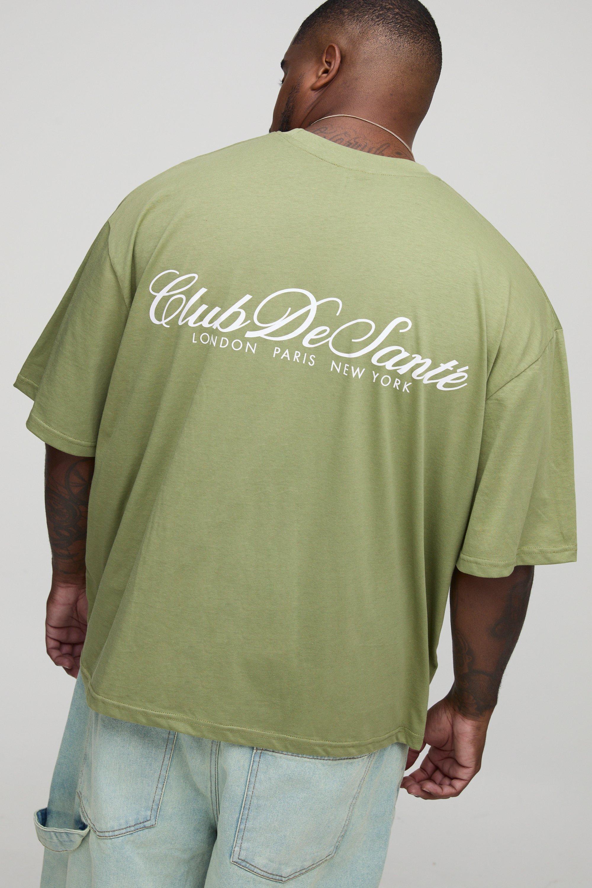 T-shirt Plus Size squadrata oversize con stampa Club De Sante, Verde