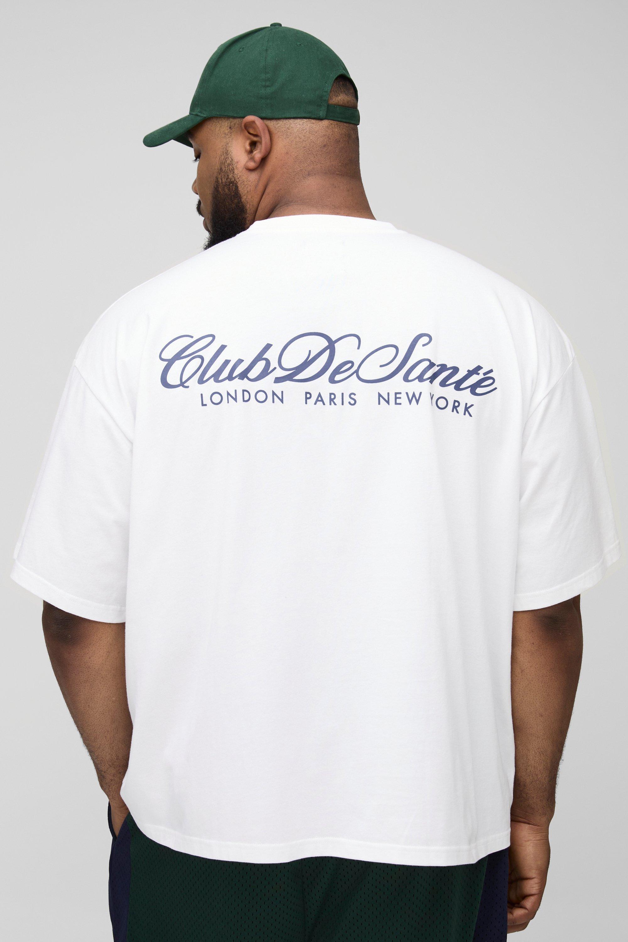 Image of T-shirt Plus Size squadrata oversize con stampa Club De Sante, Bianco