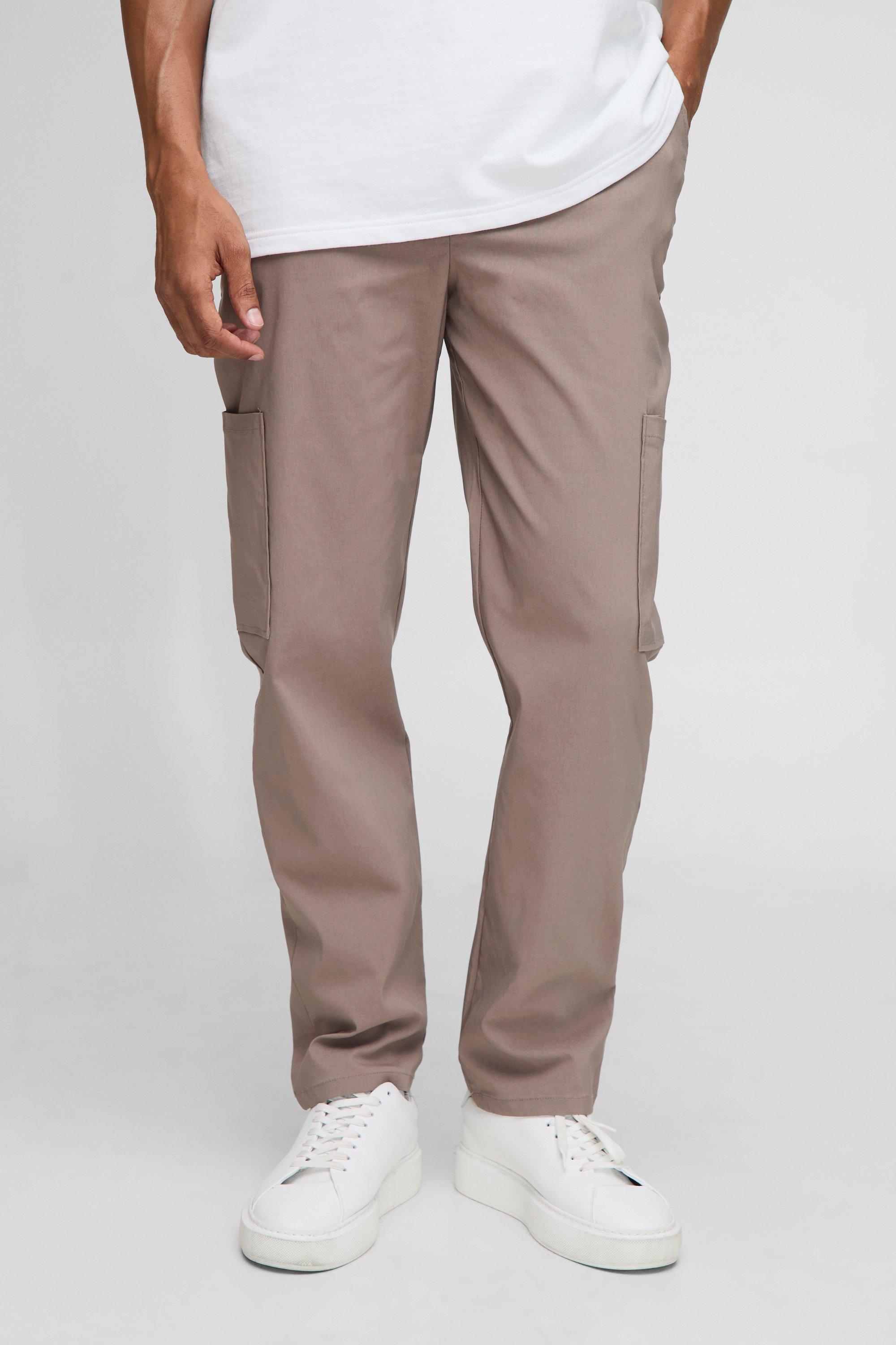 Mens Beige Straight Fit Technical Stretch Cargo Trousers, Beige