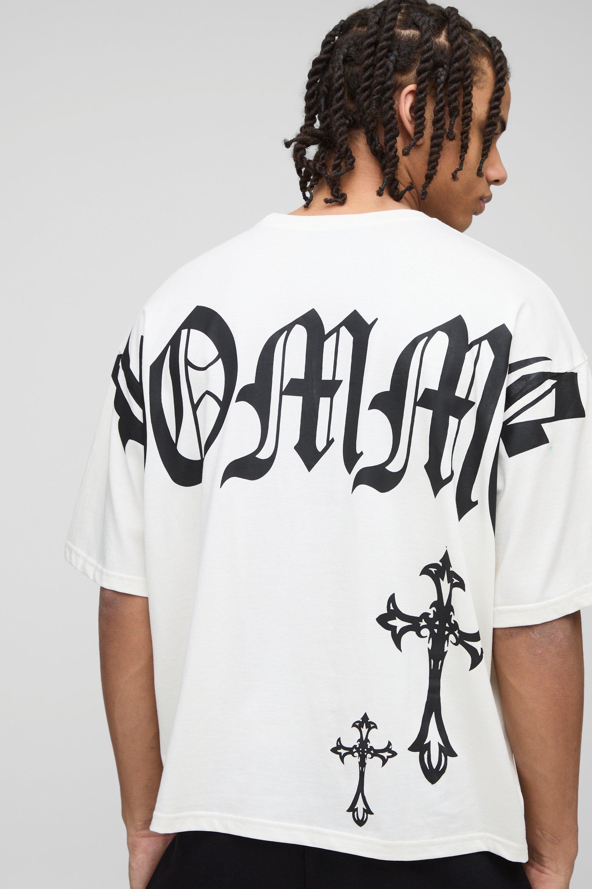 Mens White Oversized Boxy Homme Cross T-Shirt, White
