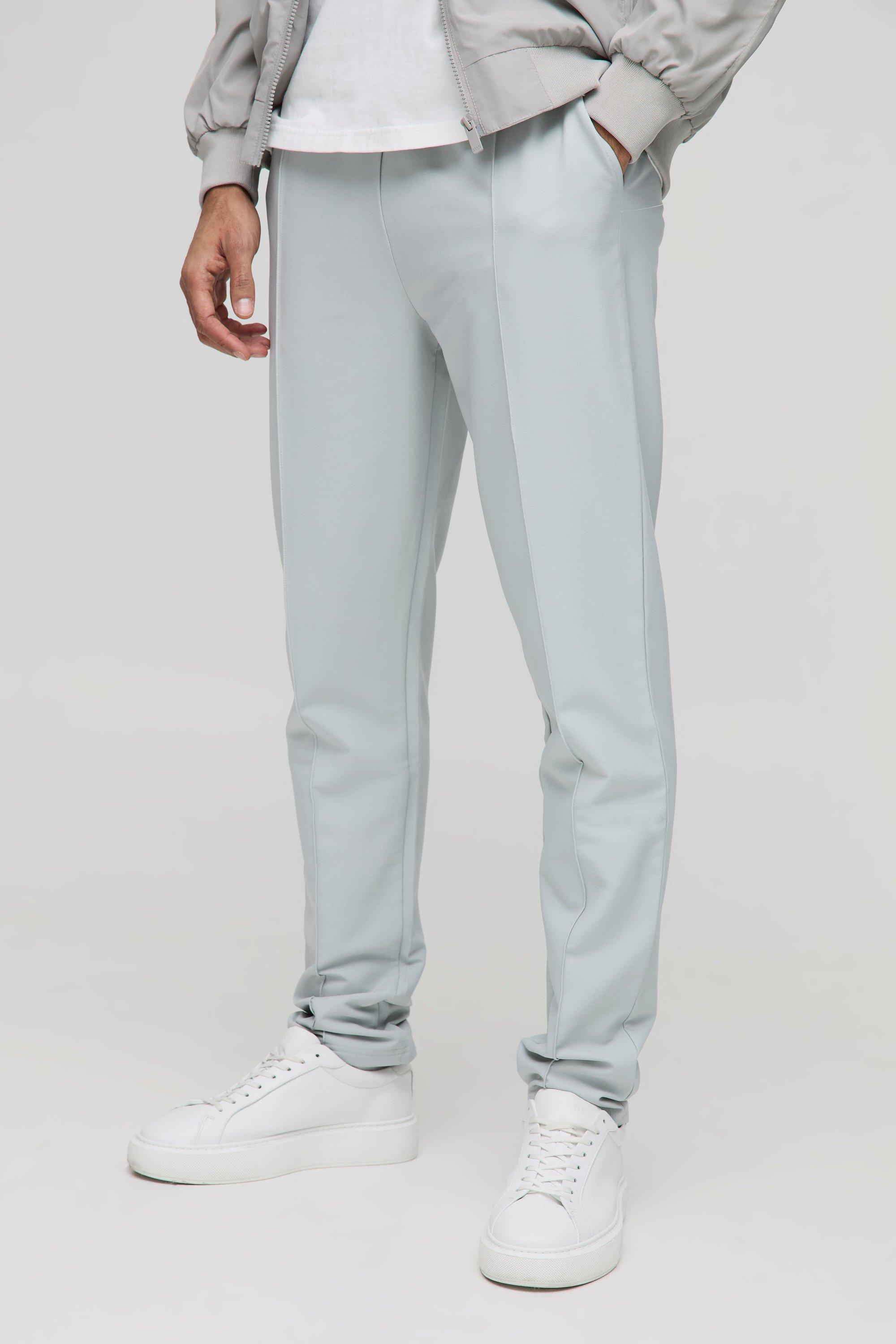 Mens Grey Elasticated Waist Slim Technical Stretch Pintuck Trousers, Grey