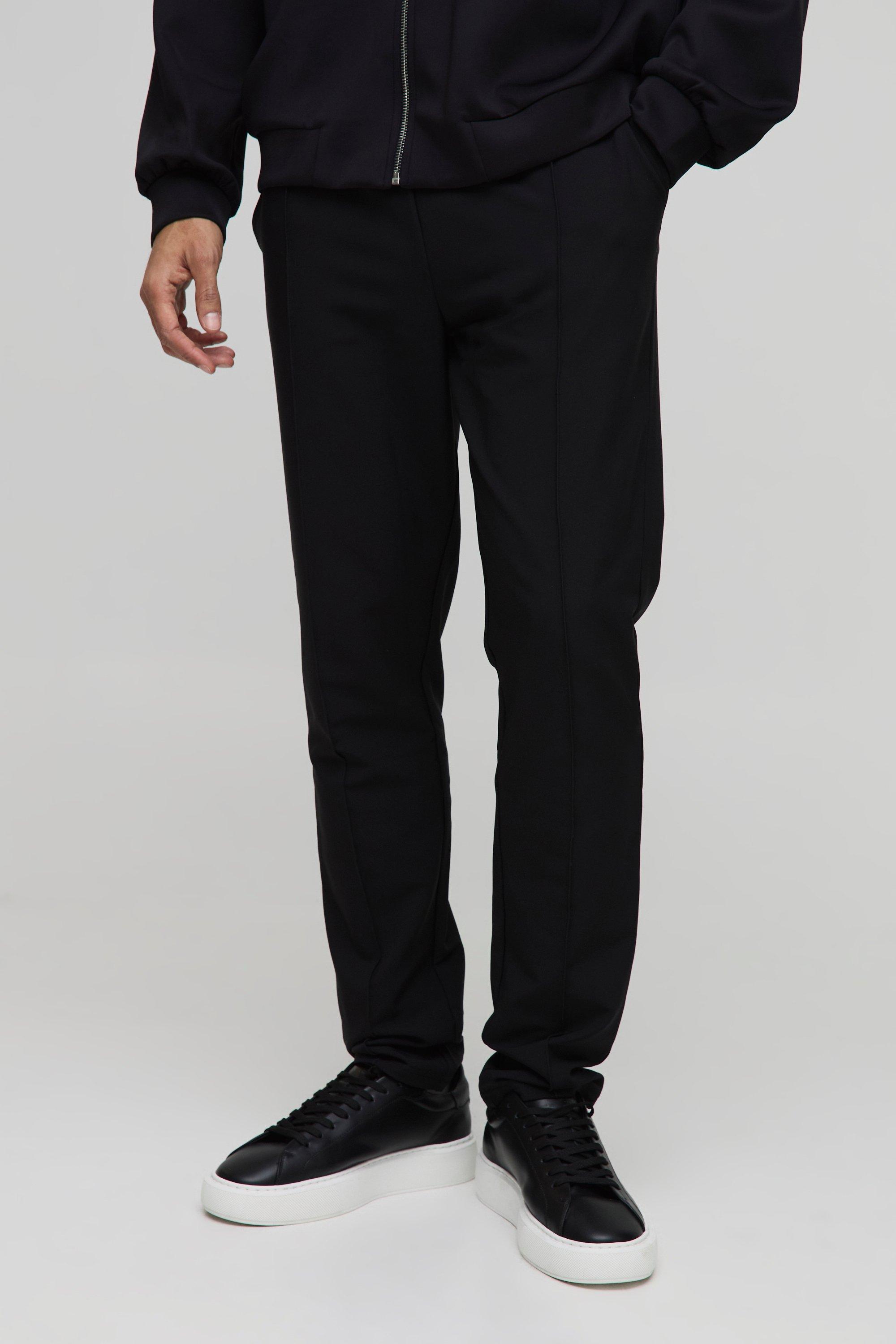 Mens Black Elasticated Waist Slim Technical Stretch Pintuck Trousers, Black