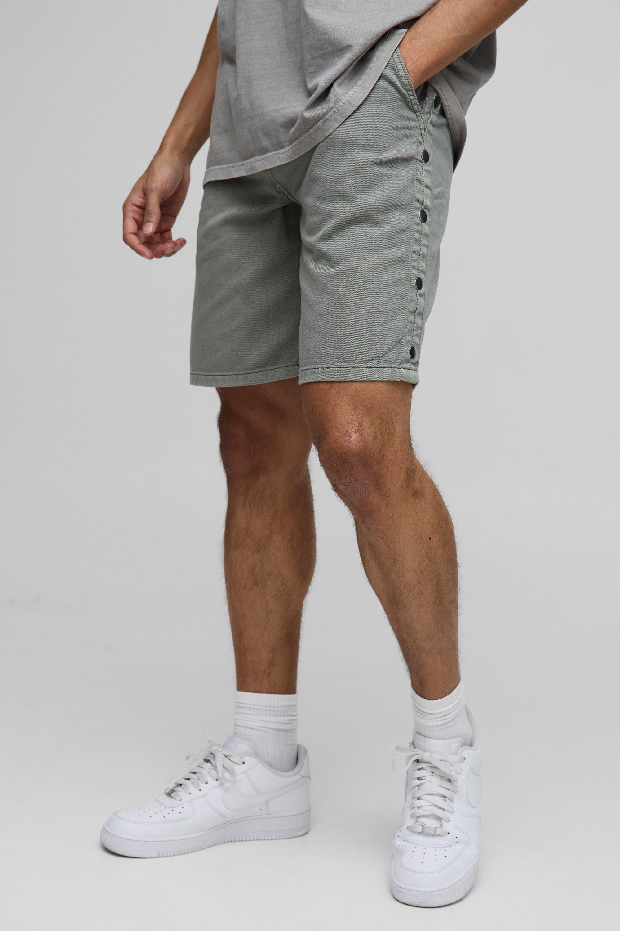 Relaxed Fit Overdyed Twill Popper Hem Shorts