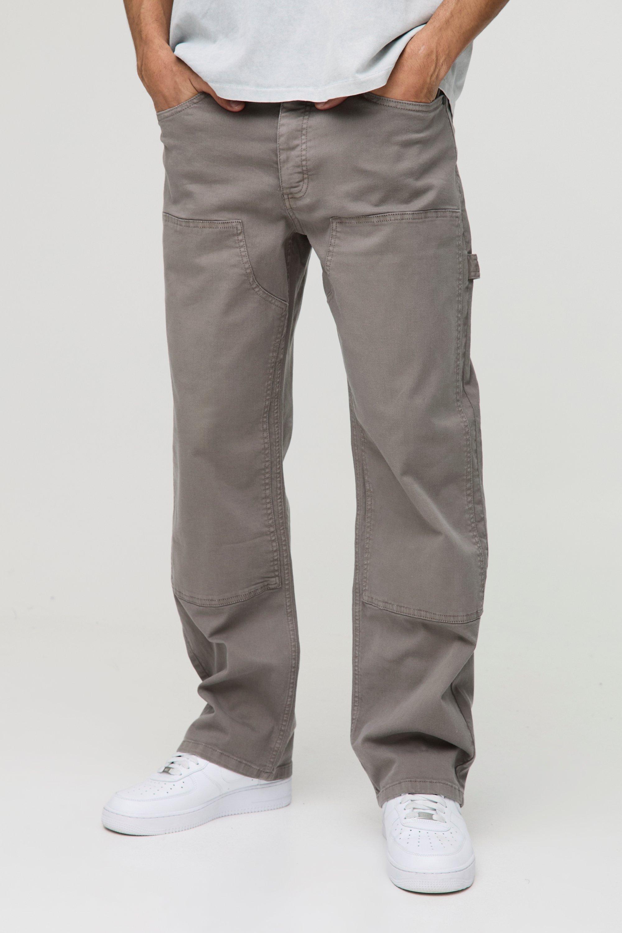 Mens Brown Relaxed Overdye Carpenter Trousers, Brown