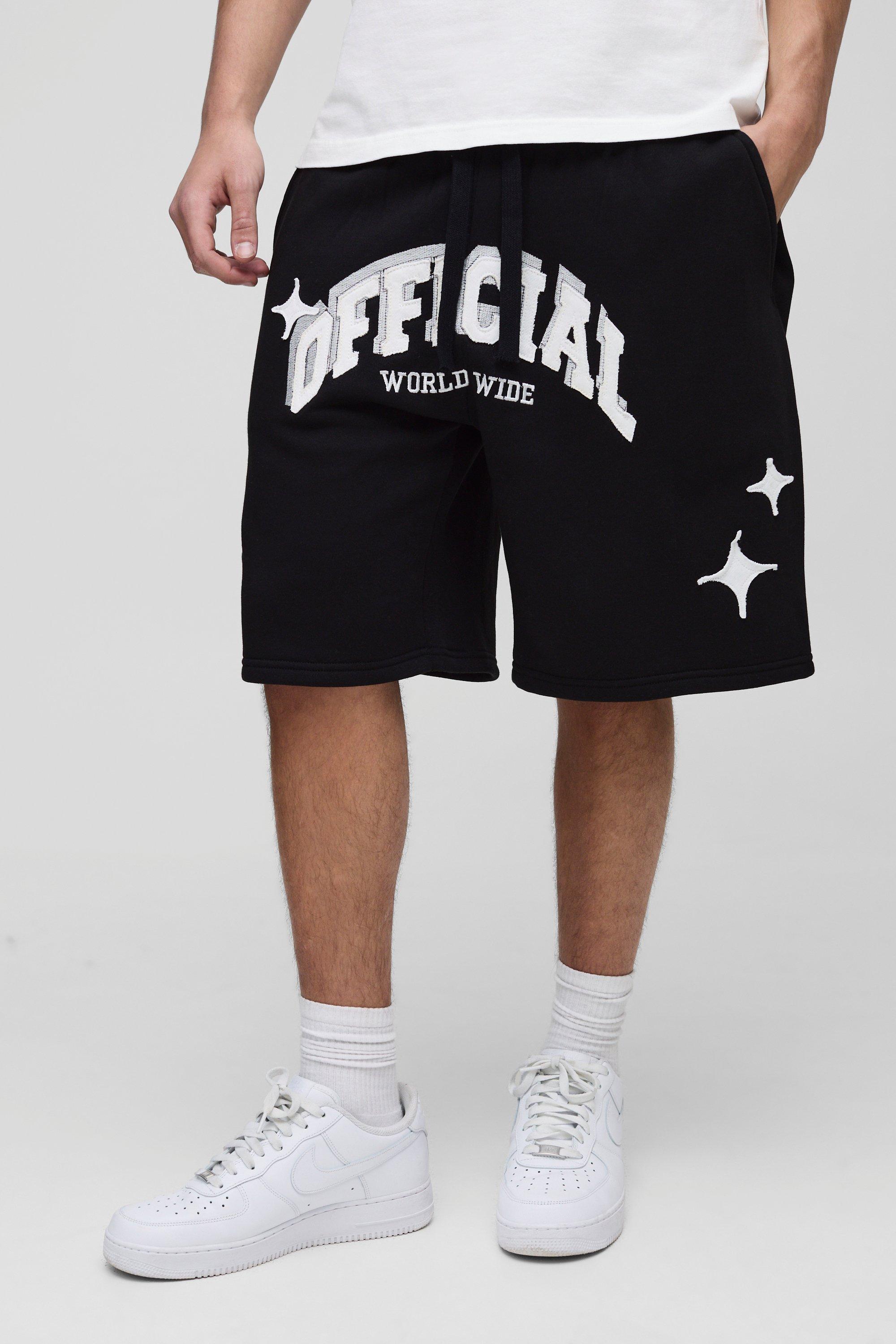 Mens Black Oversized Official Applique Jersey Shorts, Black