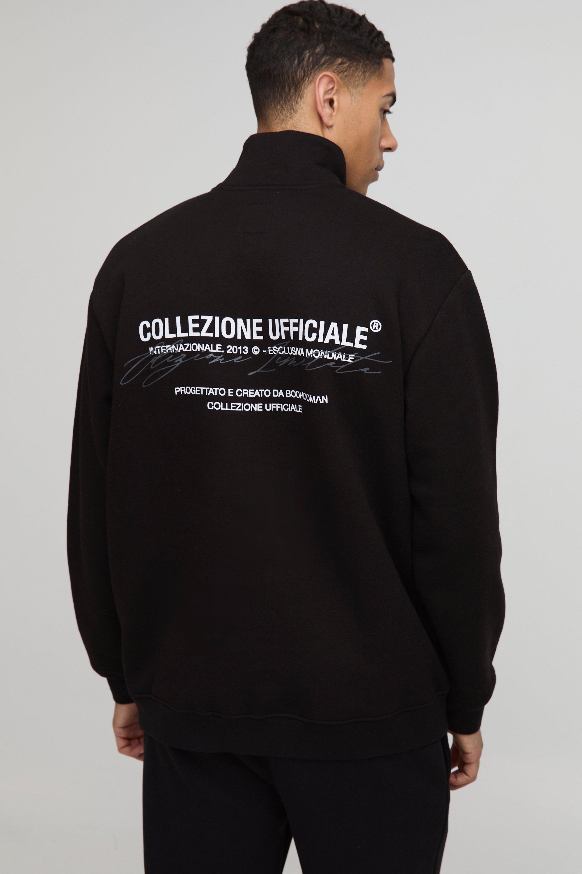 Mens Black Oversized Boxy Collection Zip Funnel Neck Sweatshirt, Black