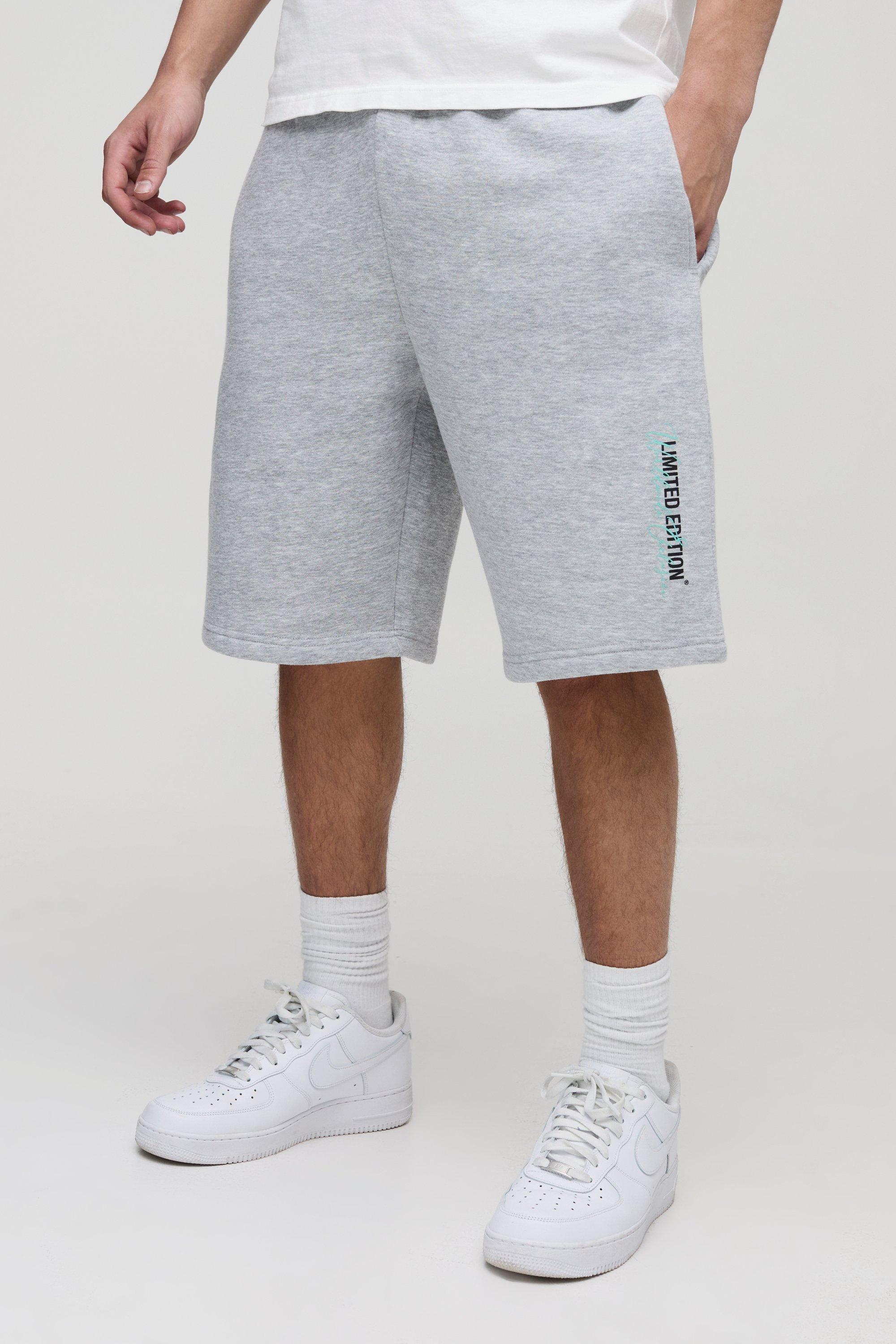 Mens Grey Relaxed Limited Edition Long Length Shorts, Grey