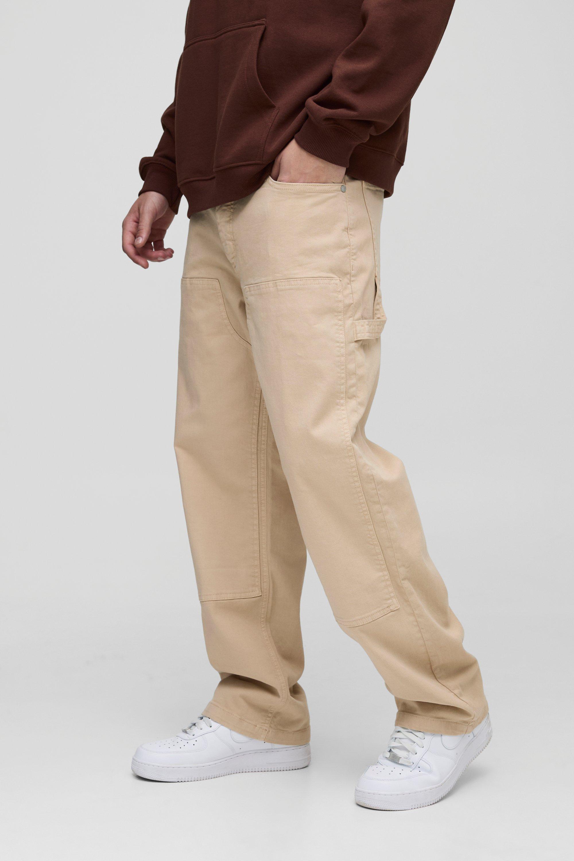 Mens Beige Relaxed Overdye Carpenter Trousers, Beige