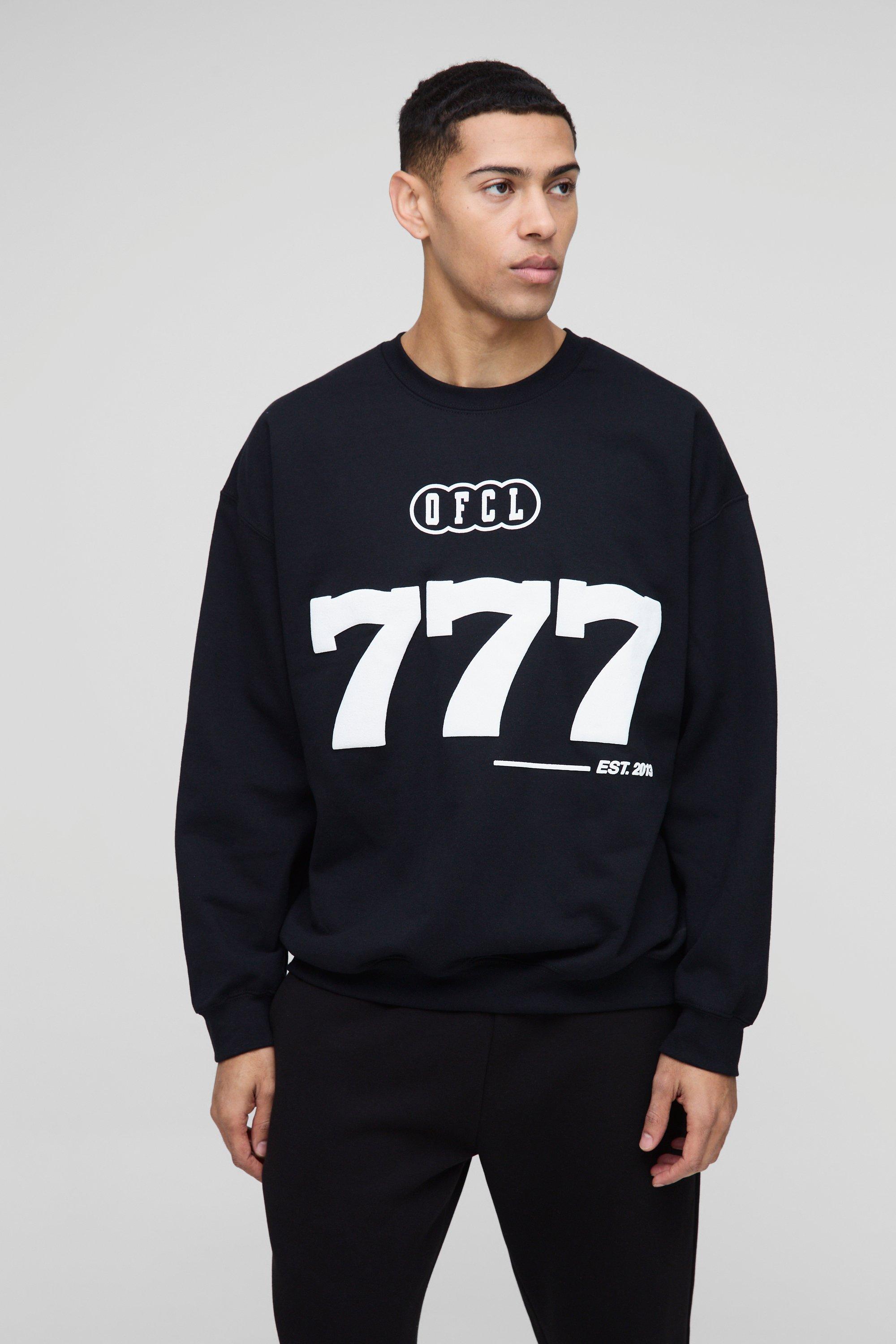 Mens Black Oversized Puff Print Moto Sweatshirt, Black