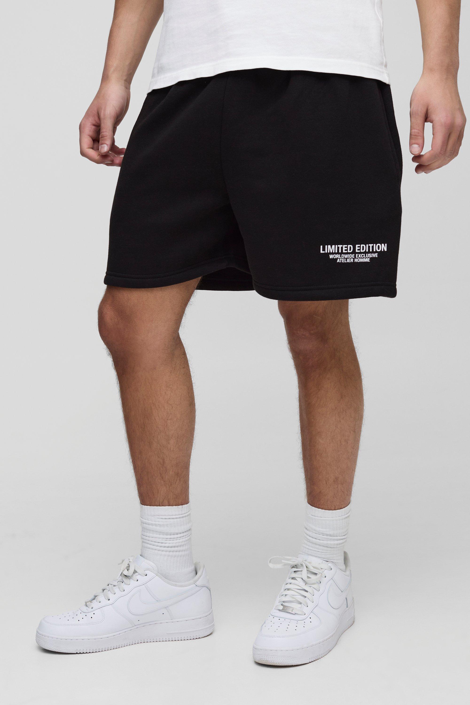 Mens Black Relaxed Limited Edition Short Length Shorts, Black