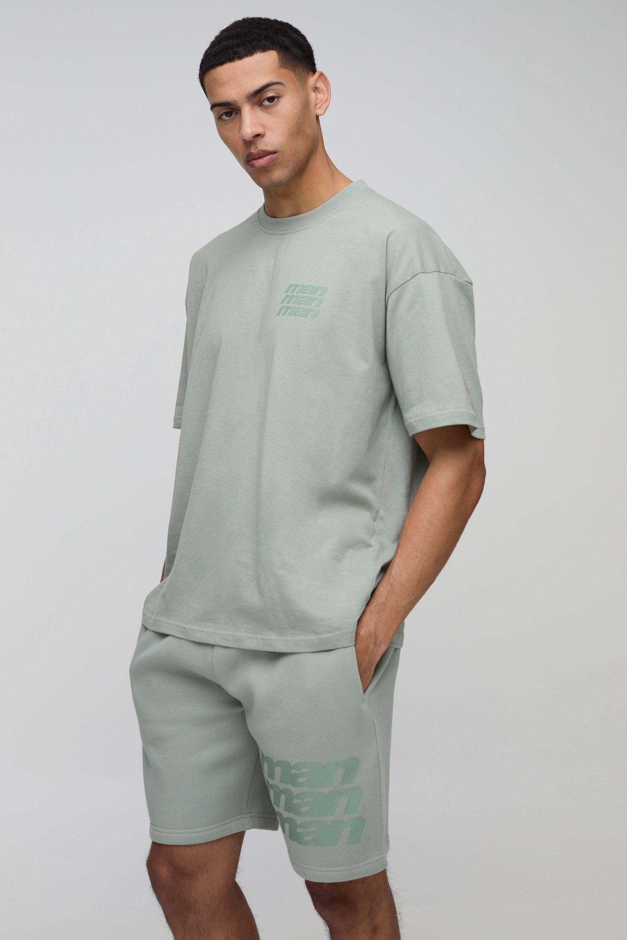 Mens Beige Oversized Man T-Shirt & Short Set, Beige