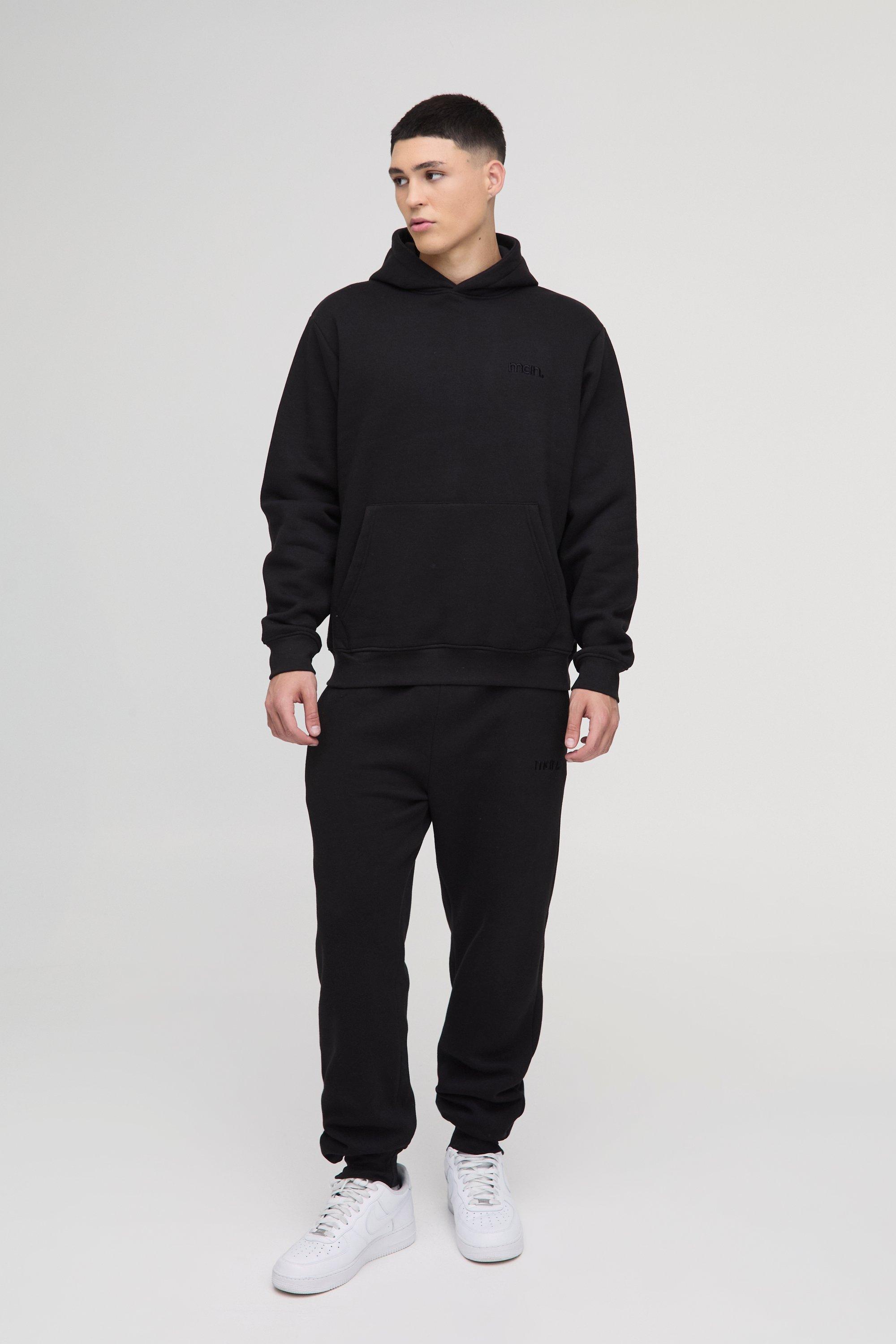 Mens Black Slim Fit Man Sport Hooded Tracksuit, Black