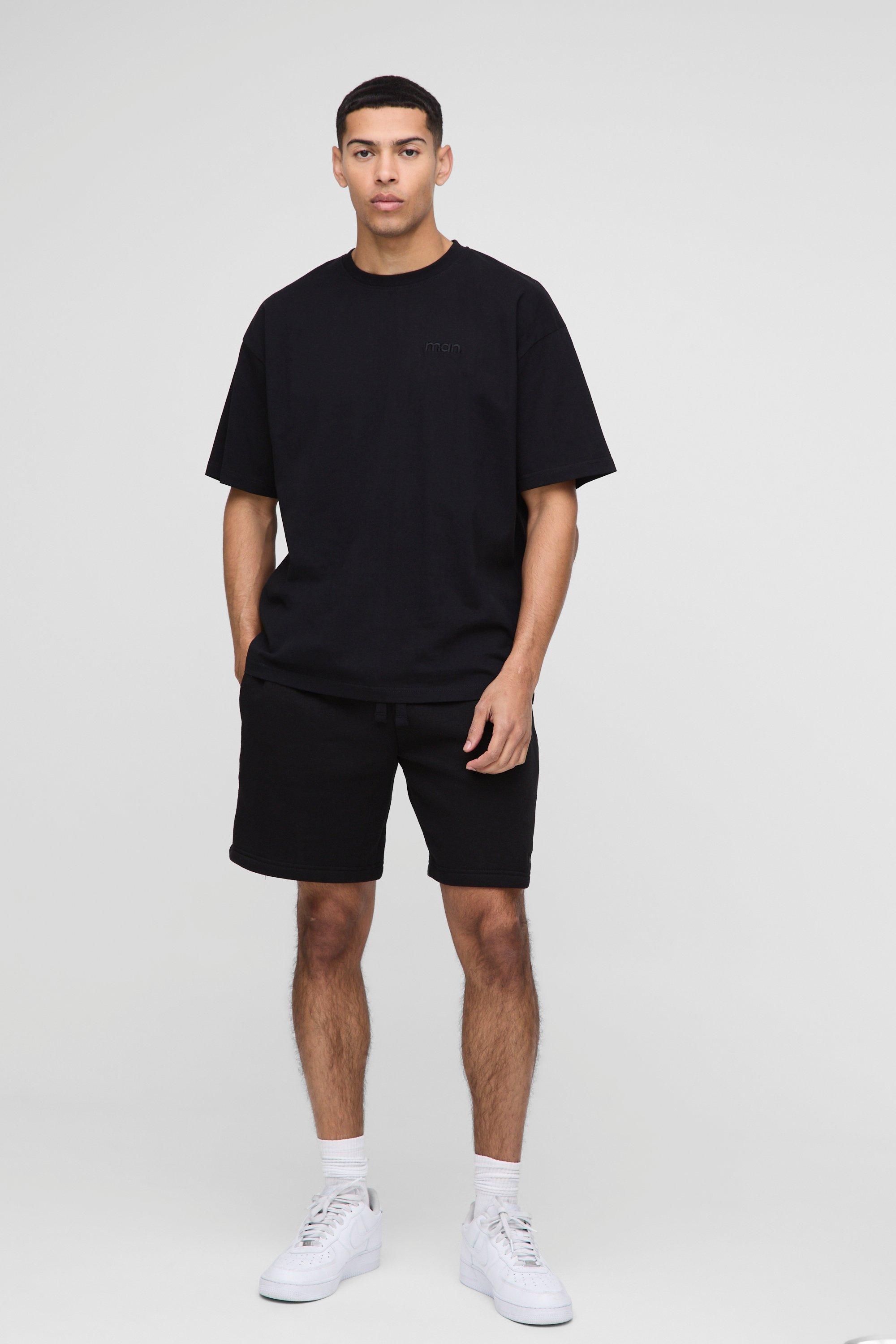 Mens Black Oversized Man Sport T-Shirt & Short Set, Black