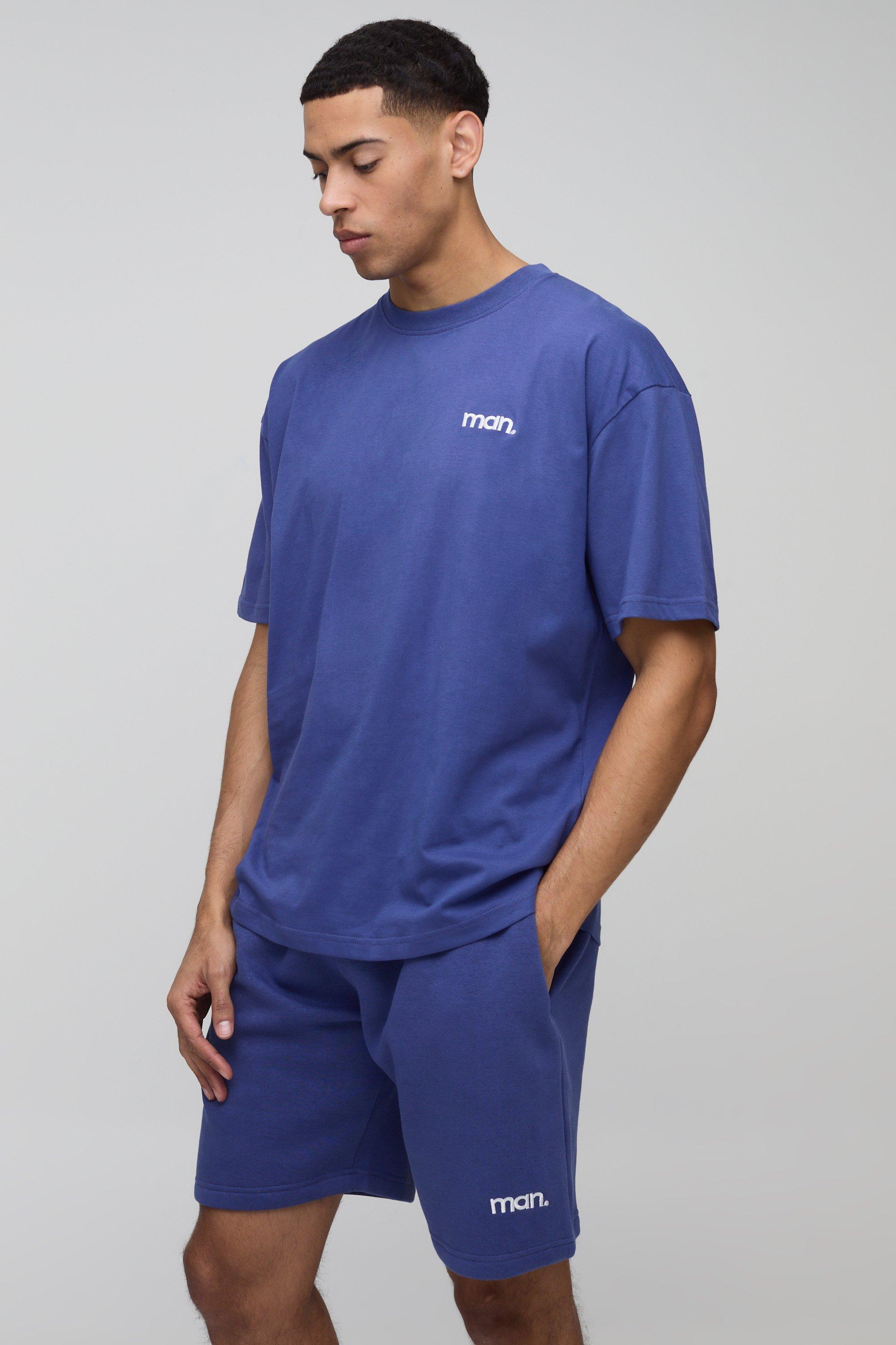 Mens Blue Oversized Man Sport T-Shirt & Short Set, Blue