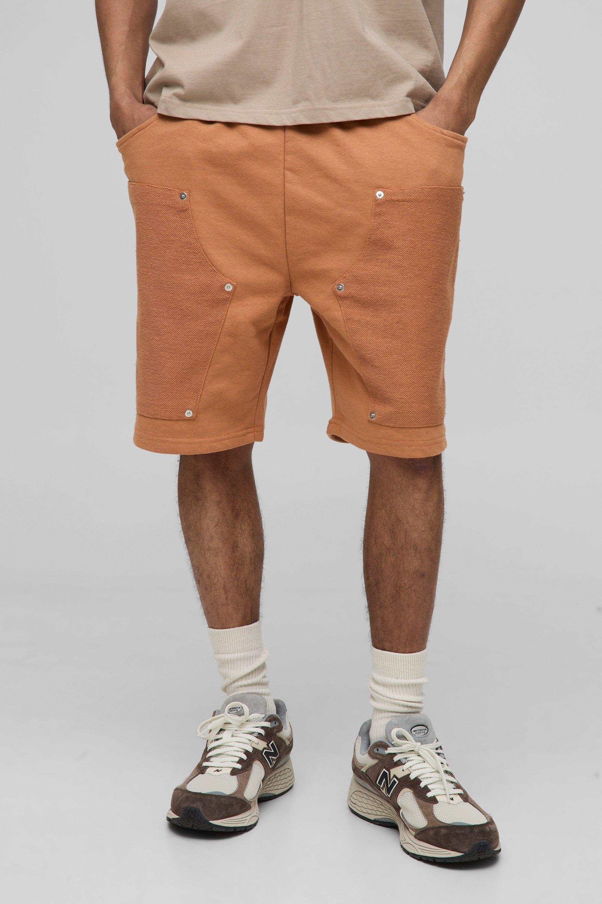 Mens Beige Relaxed Carpenter Shorts, Beige