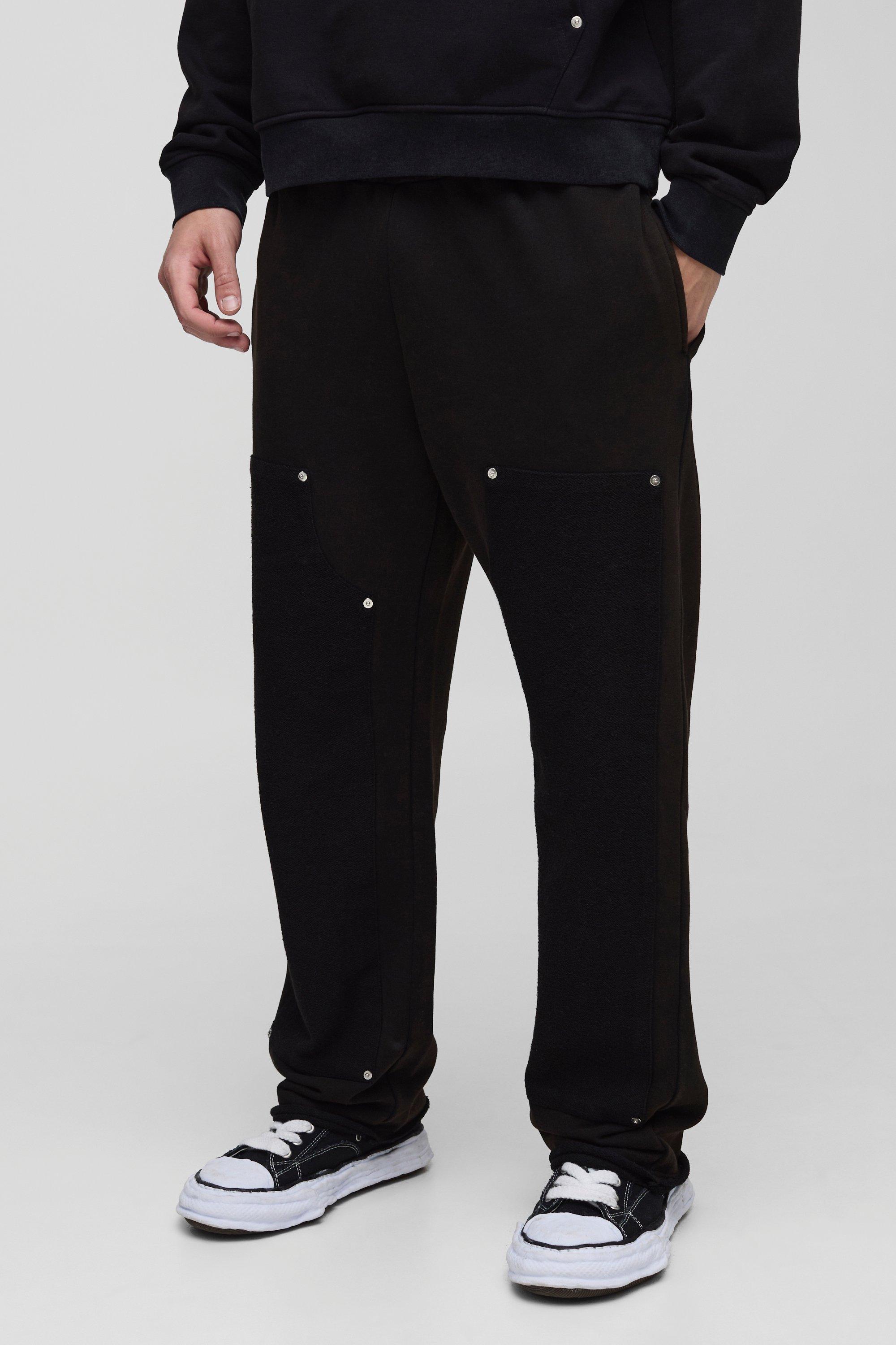 Image of Pantaloni tuta dritti slavati stile Carpenter, Nero
