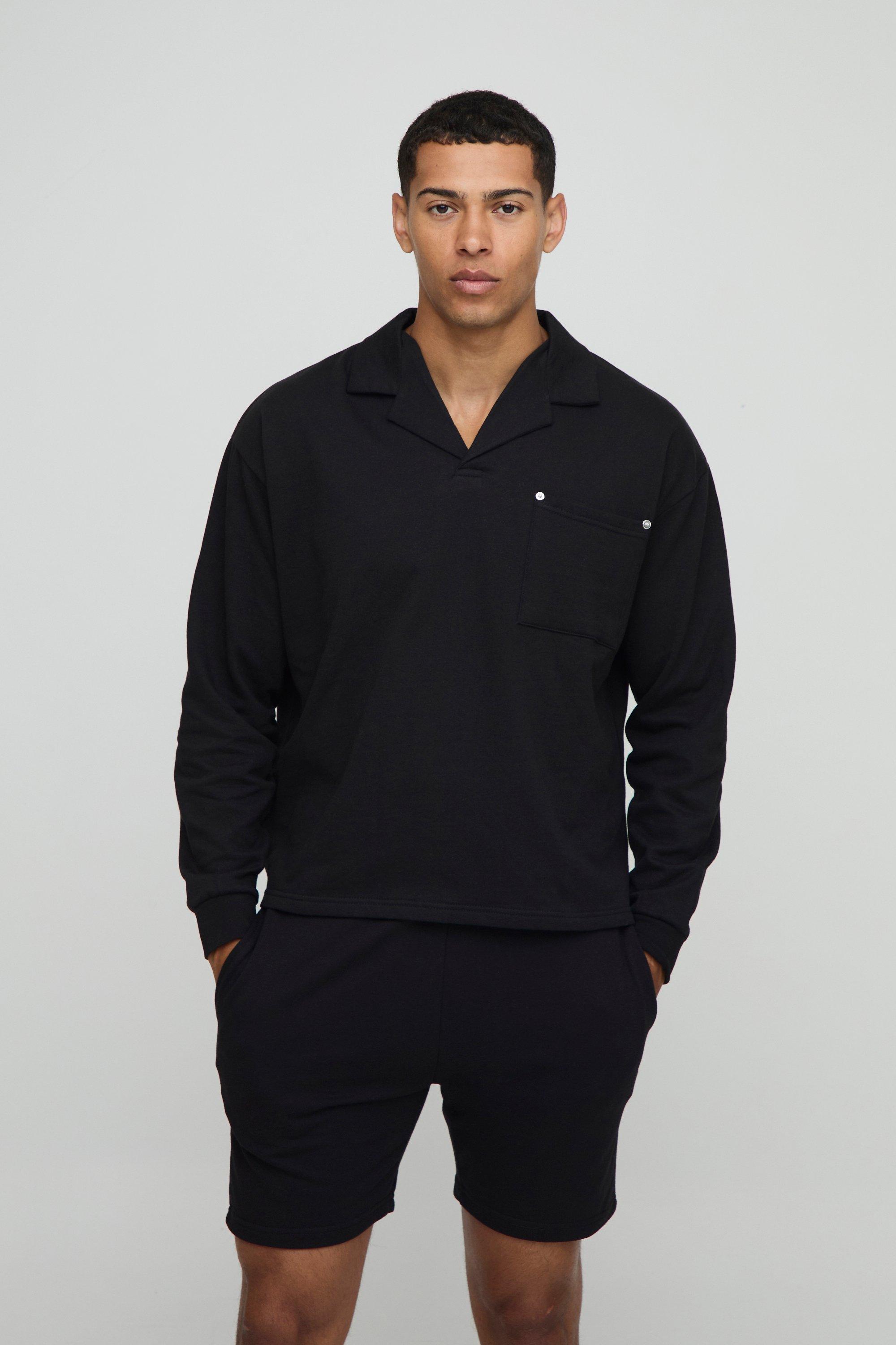 Mens Black Oversized Boxy Revere Carpenter Rugby Polo, Black