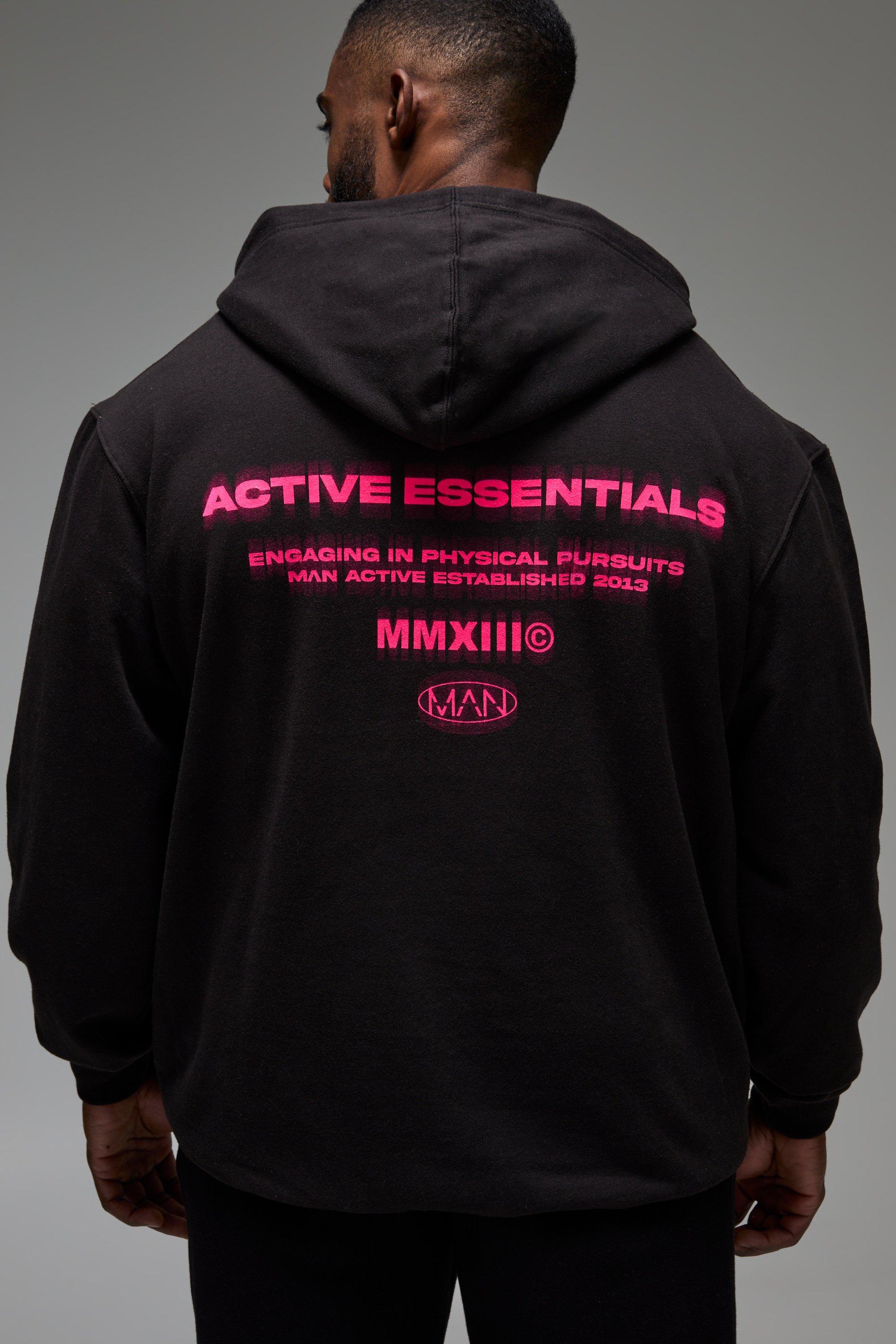 Mens Black Man Active Essentials Blurred Oversized Hoodie, Black