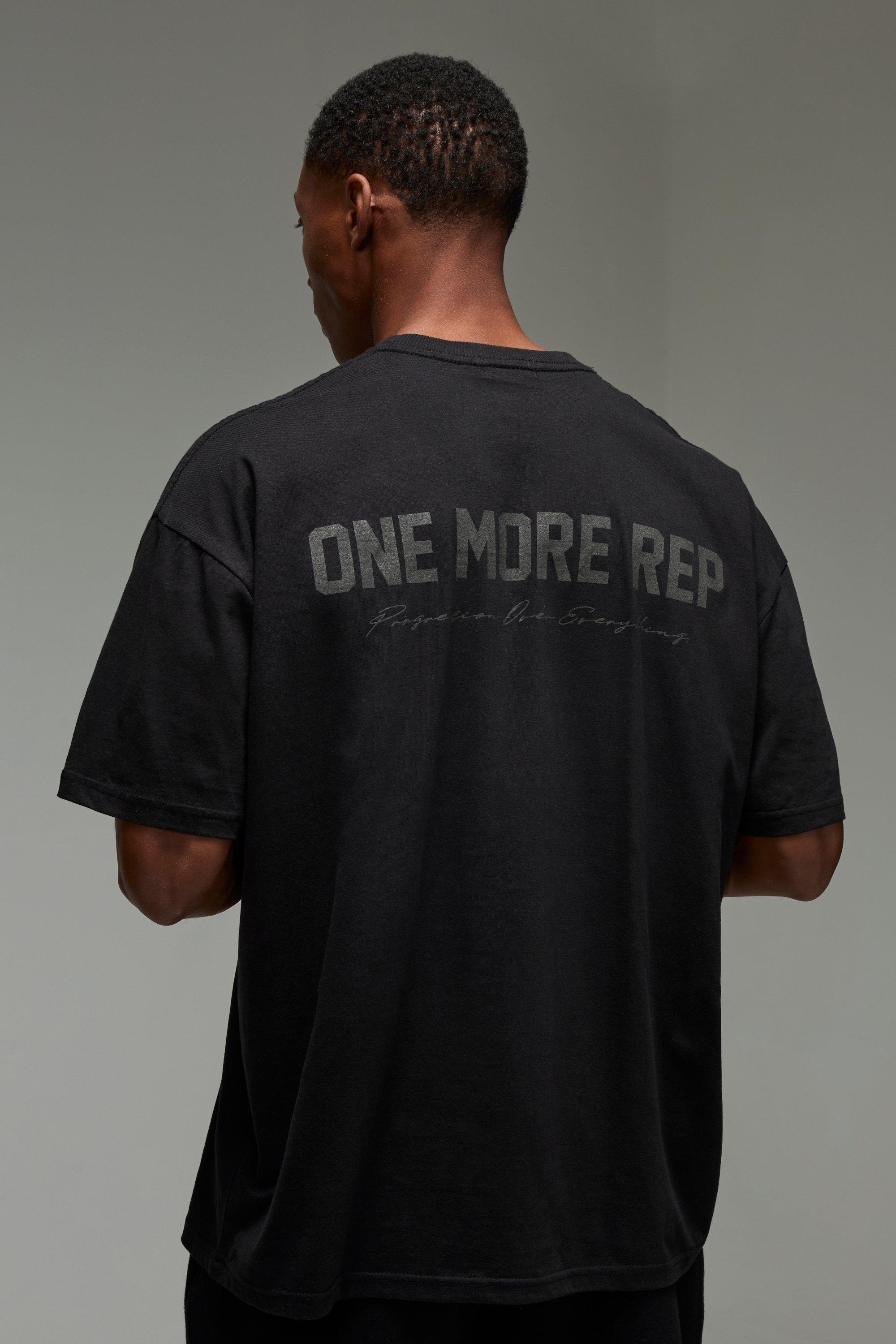 Mens Black Man Active Oversized One More Rep T-shirt, Black