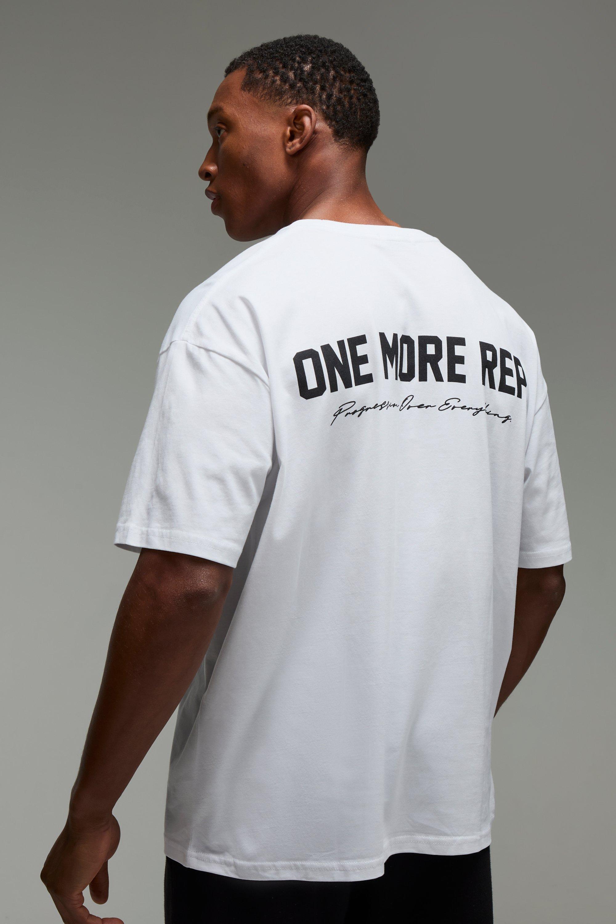 Mens White Man Active Oversized One More Rep T-shirt, White