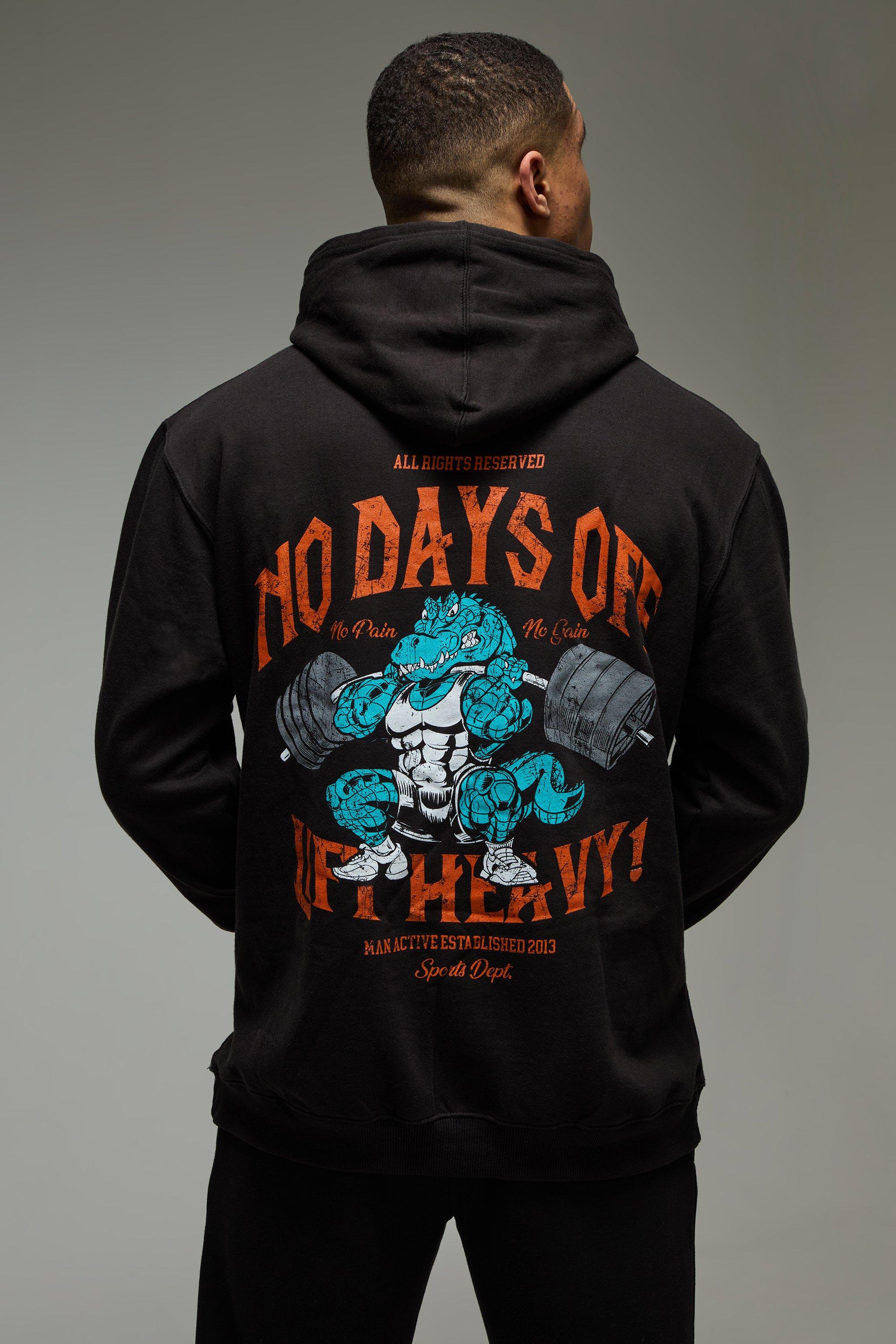 Mens Black Man Active No Days Off Oversized Hoodie, Black
