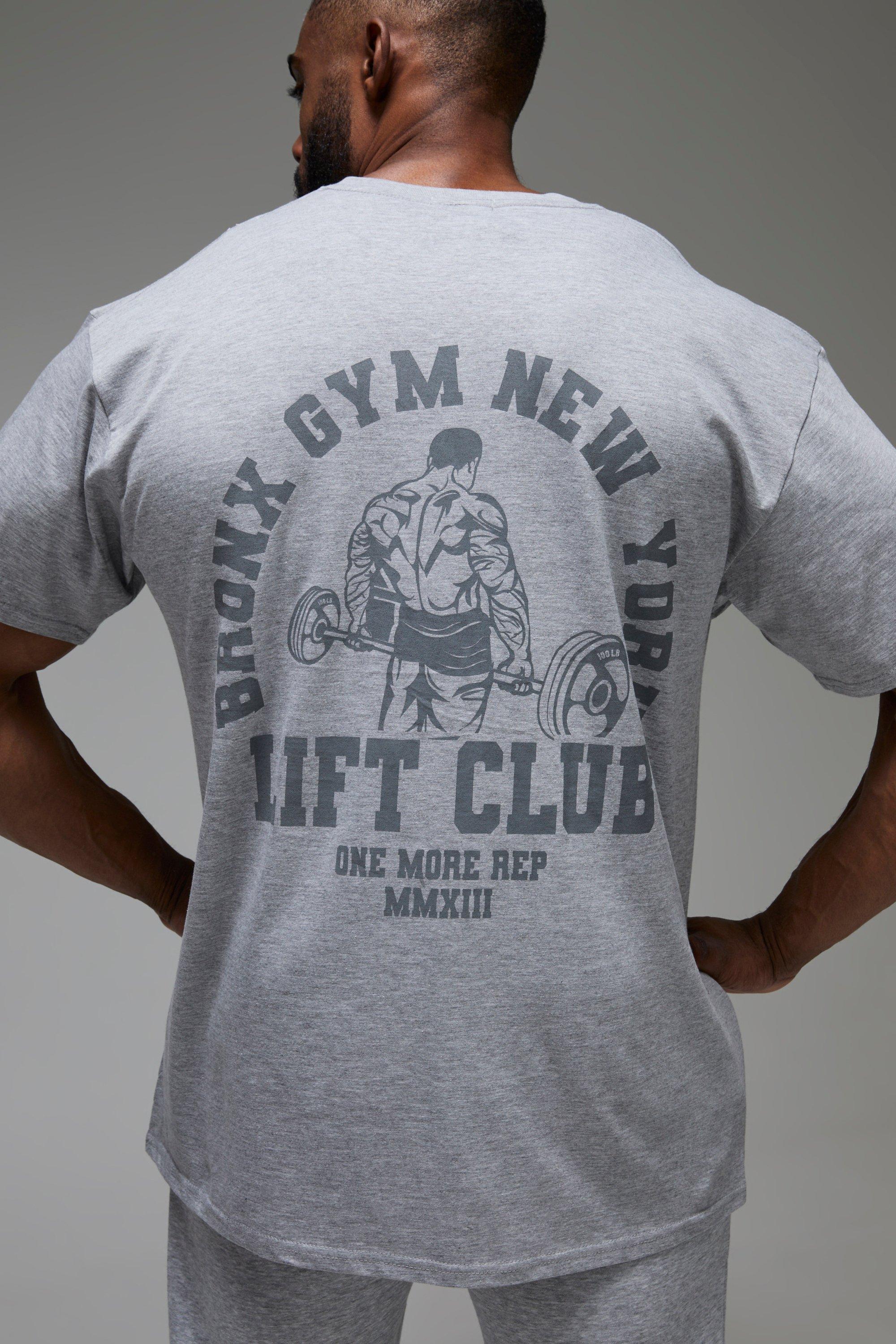 Mens Grey Man Active Oversized Bronx Gym New York Lift Club T-shirt, Grey