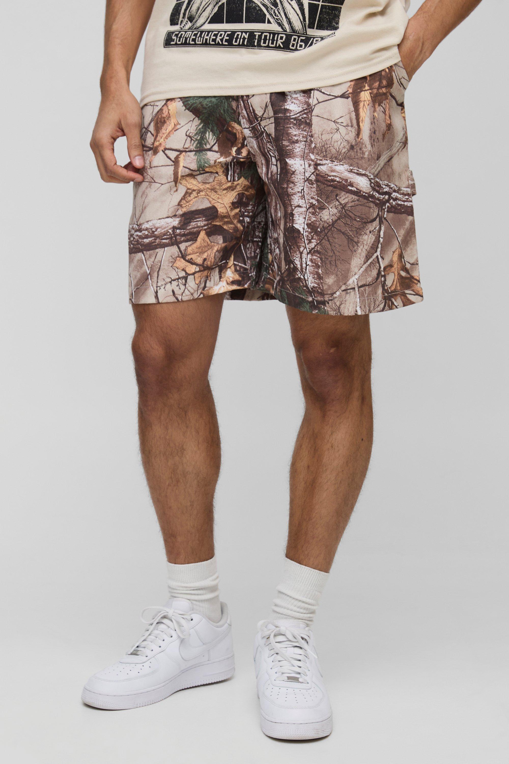 Mens Multi Baggy Washed Camo Carpenter Shorts, Multi