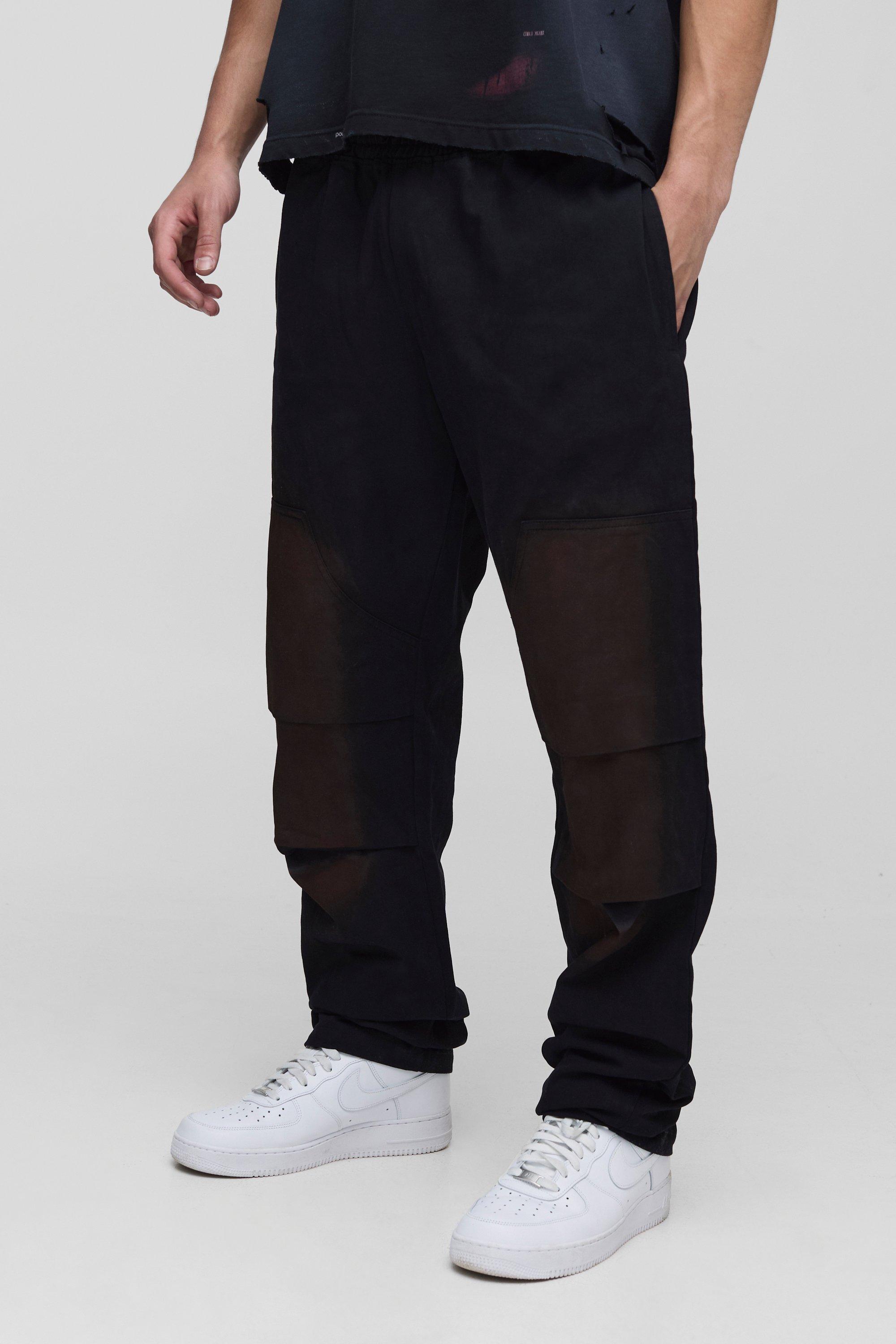 Image of Pantaloni dritti stile Carpenter in twill slavato con vita elasticizzata, Nero