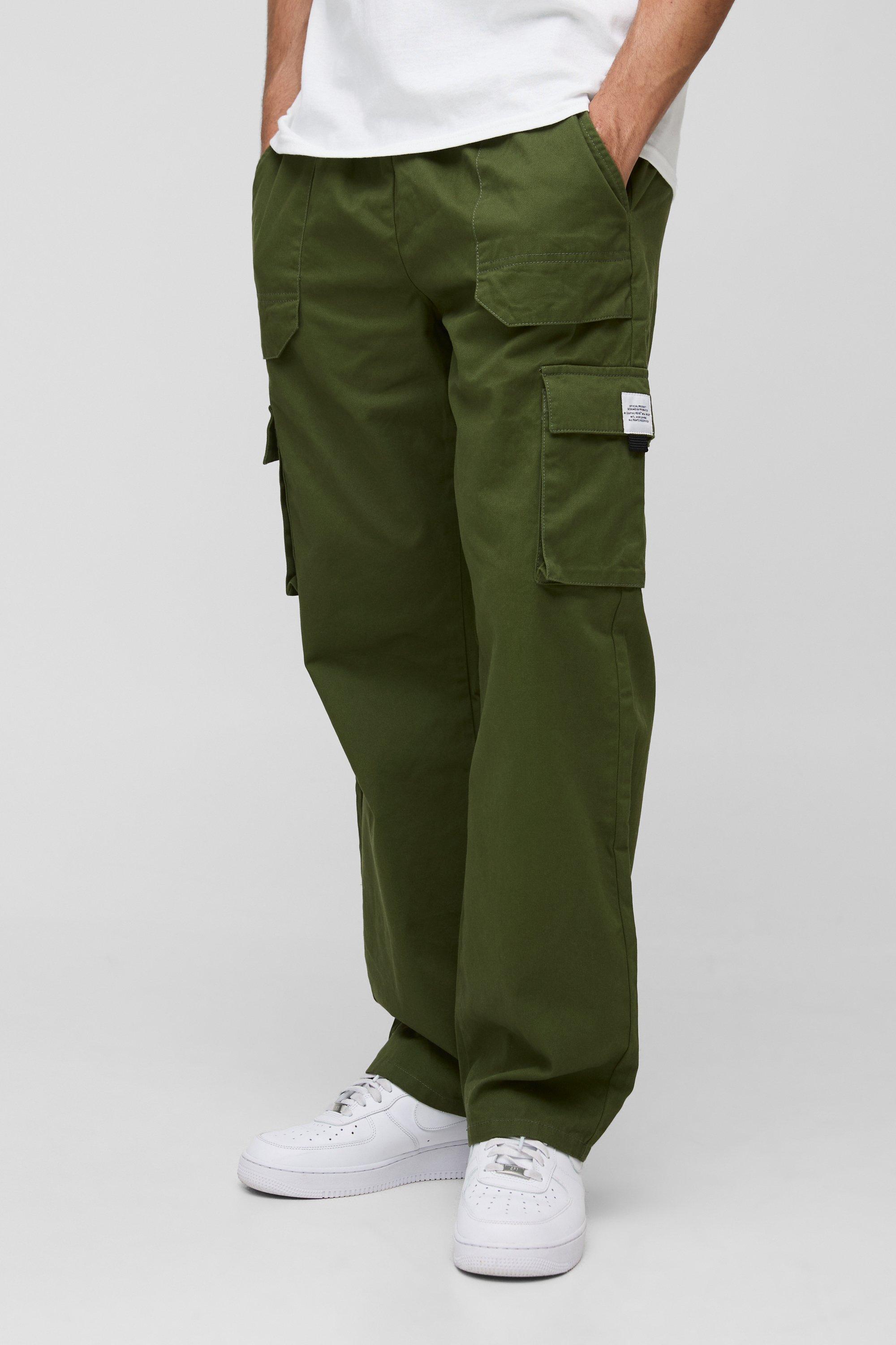 Boohoo Baggy Cargo Broek Met Gesp En Elastische Taille, Olive