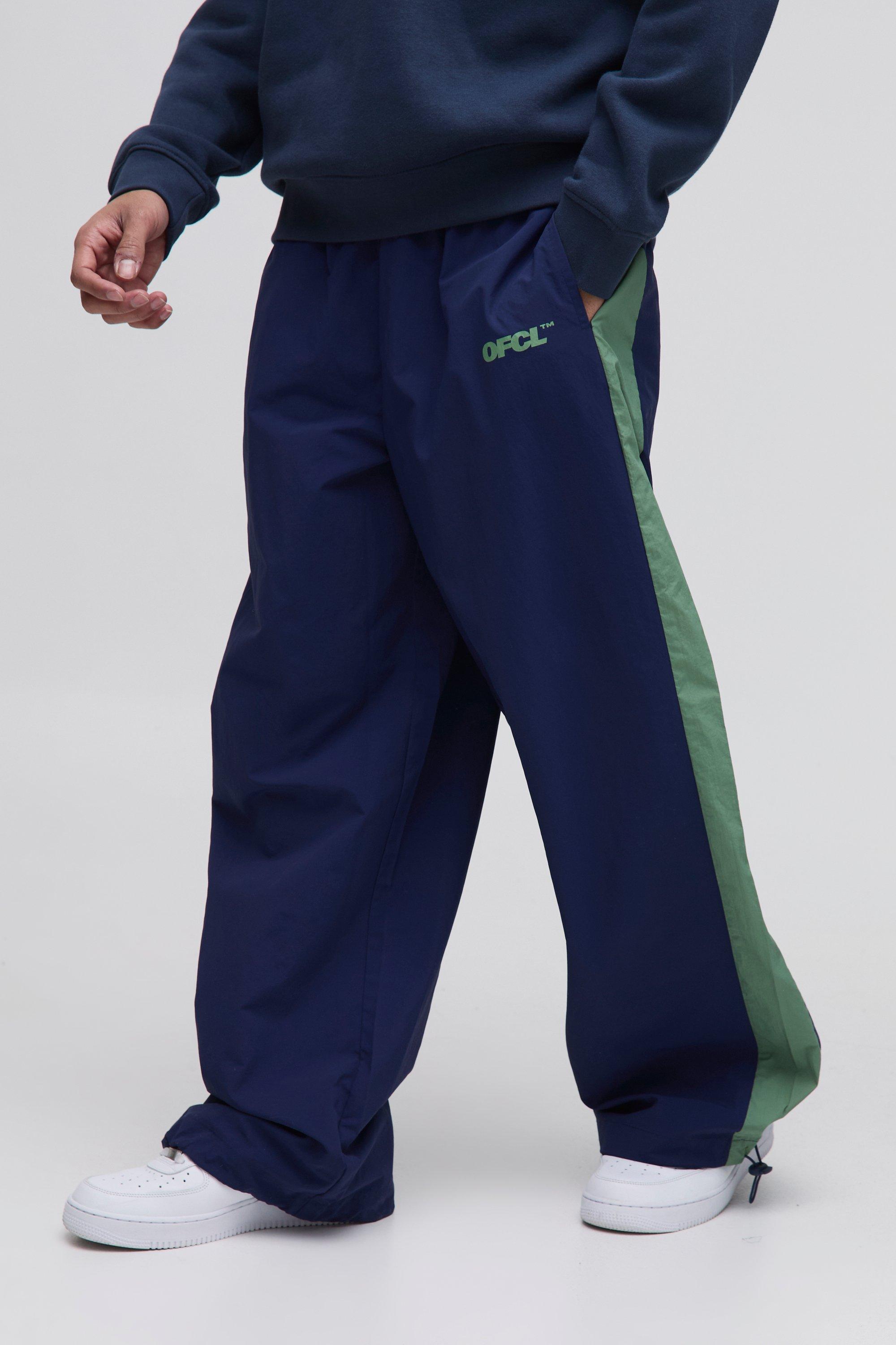 Mens Navy OFCL Side Panel Parachute trousers, Navy