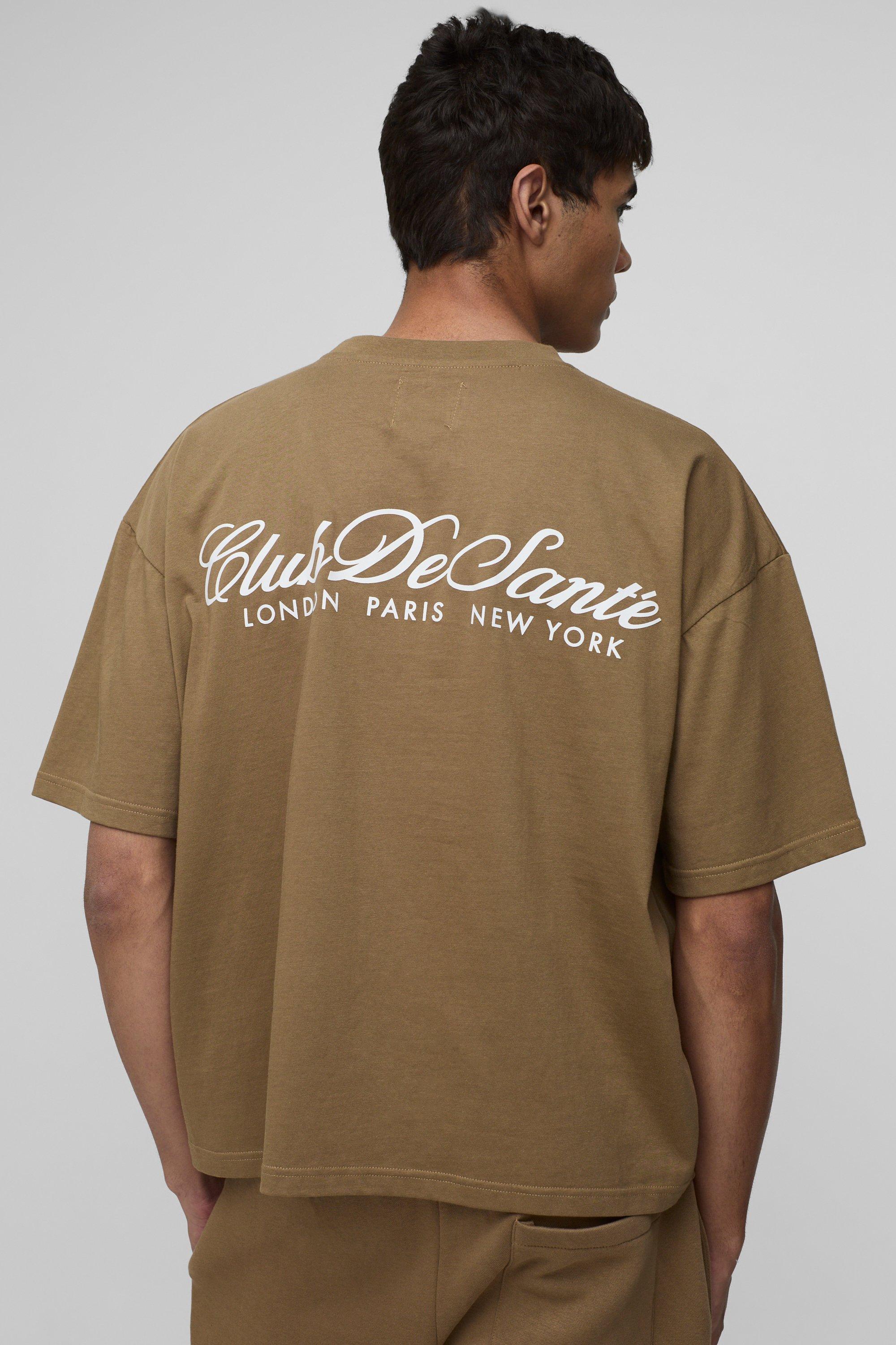 Mens Brown Oversized Boxy Club De Sante Printed T-Shirt, Brown