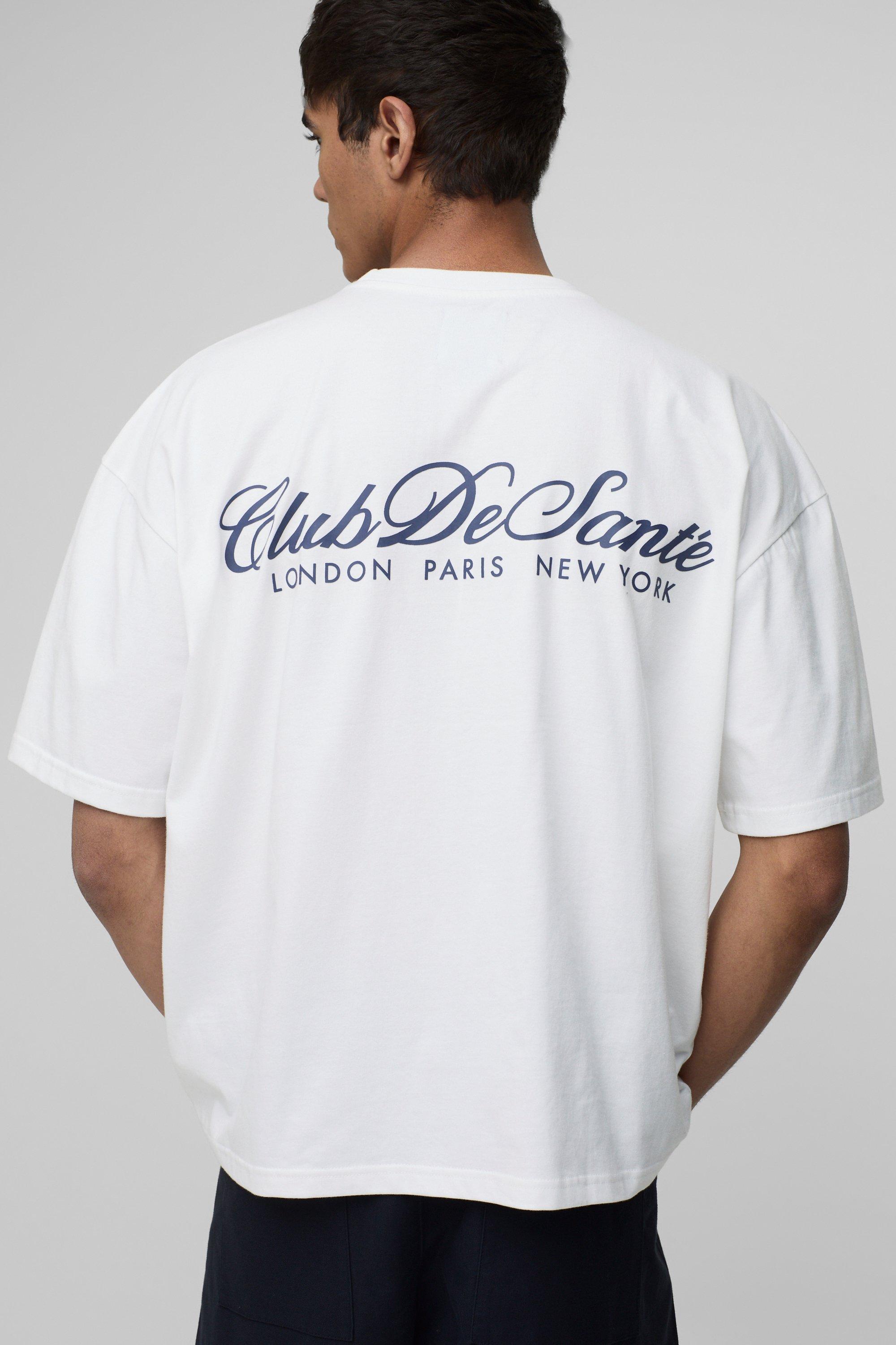 Image of T-shirt squadrata oversize con stampa Club De Sante, Bianco