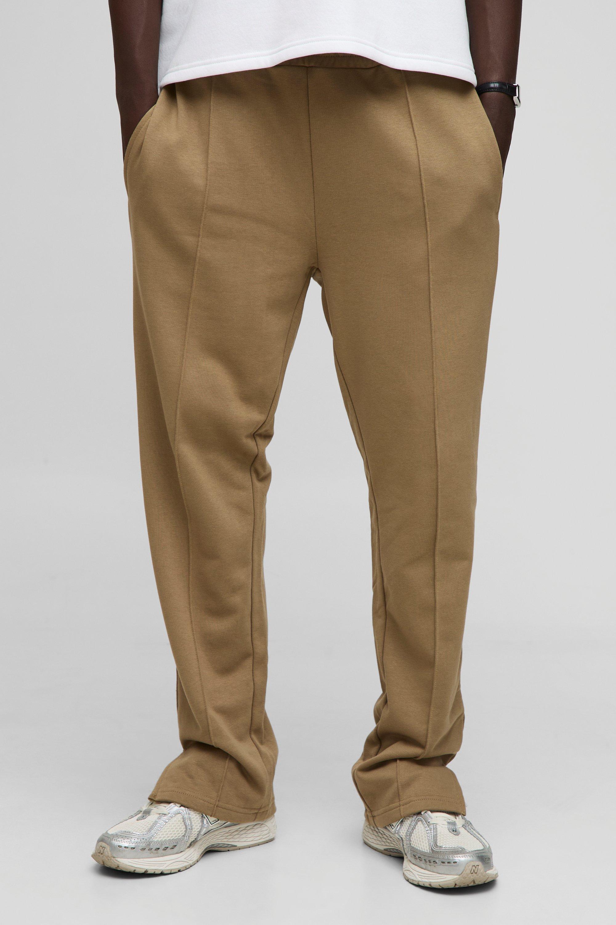 Mens Brown Regular Fit Tonal Embroidered Split Hem Jogger, Brown