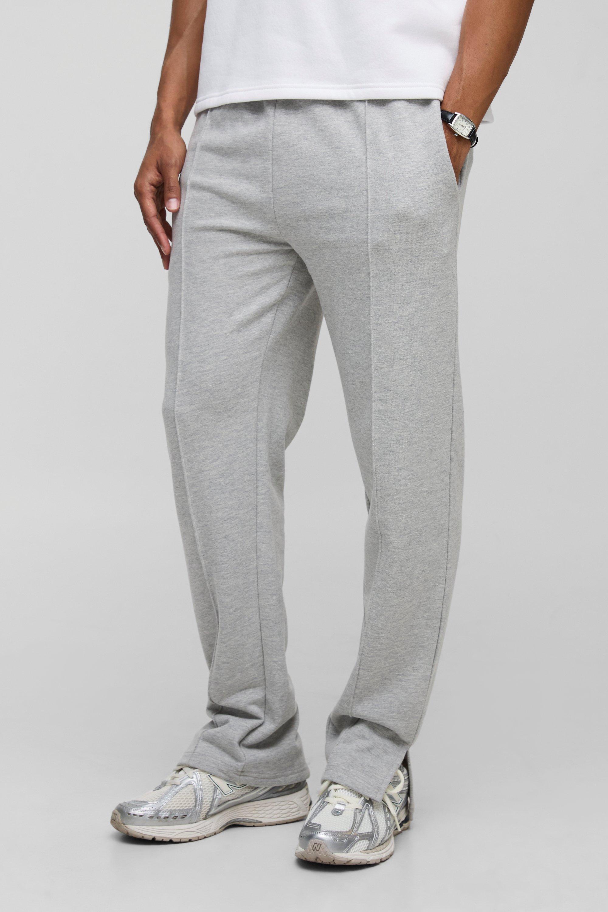 Mens Grey Regular Fit Tonal Embroidered Split Hem Jogger, Grey