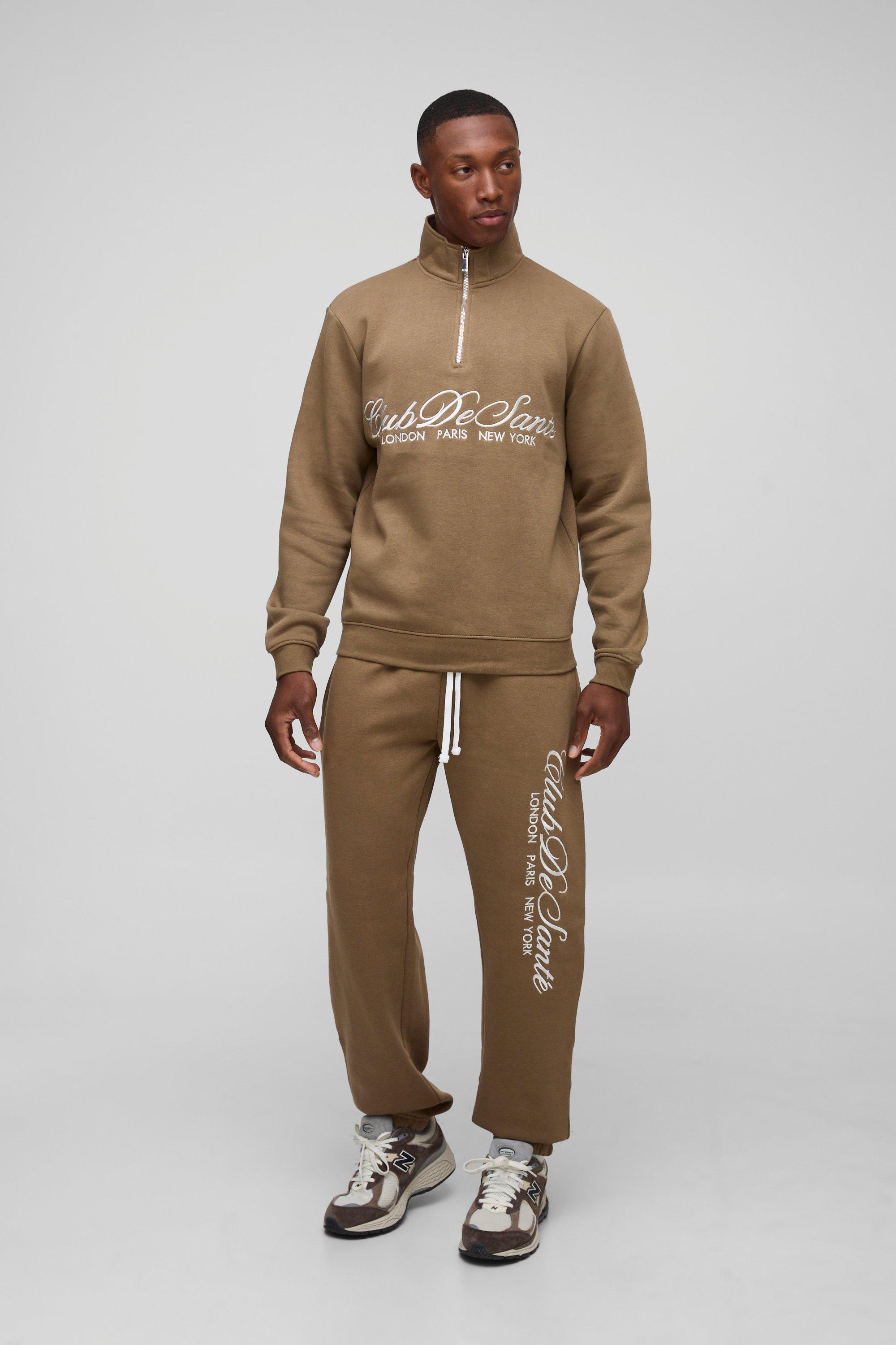 Image of Tuta sportiva con ricami e zip corta, Brown