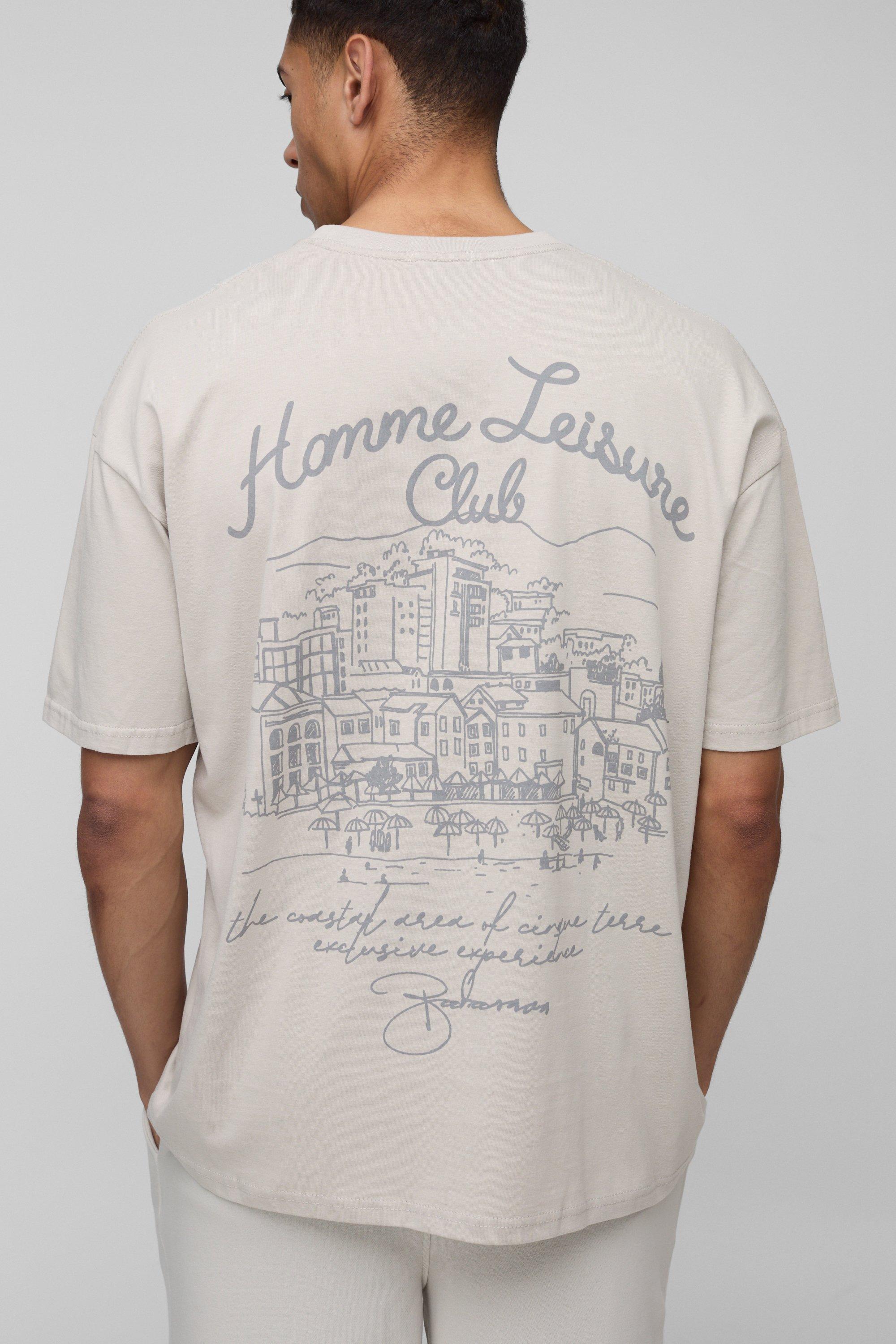 Mens Beige Oversized Homme Leisure Club T-Shirt, Beige