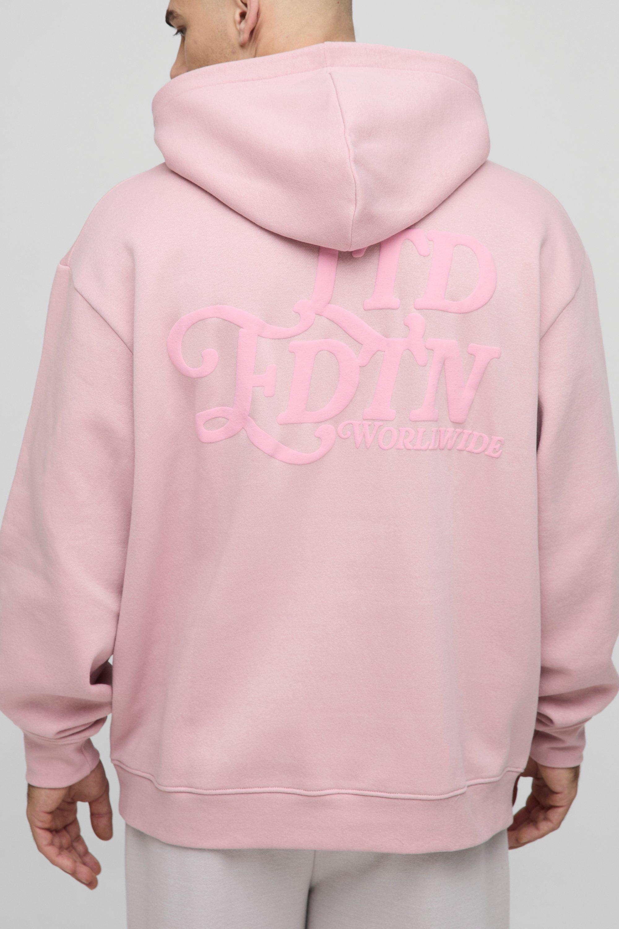 Mens Pink Oversized LTD EDTN Puff Print Hoodie, Pink